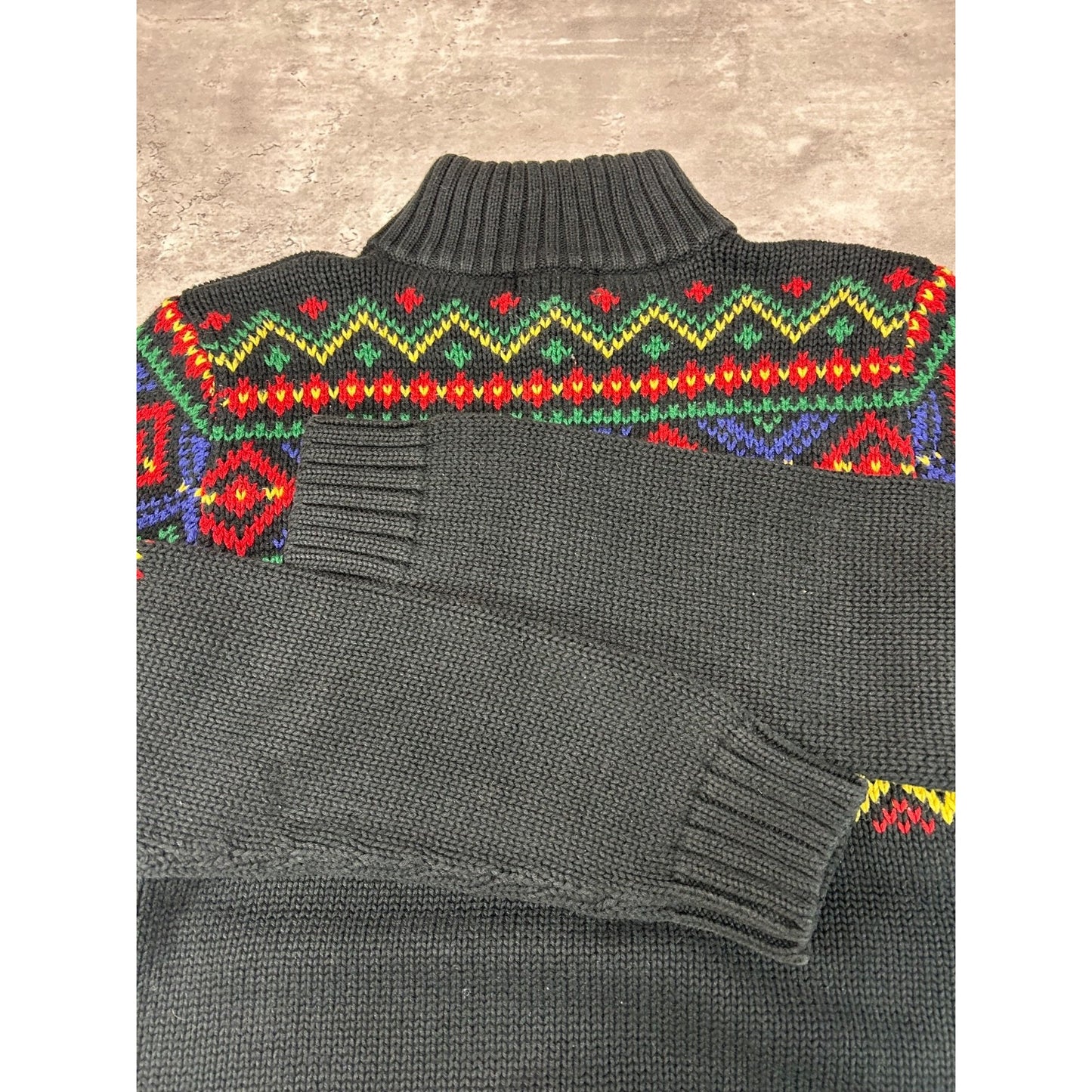 Vintage Polo Ralph Lauren 1/4 Zip Geometric Striped Knit Sweater Sz Large YOUTH