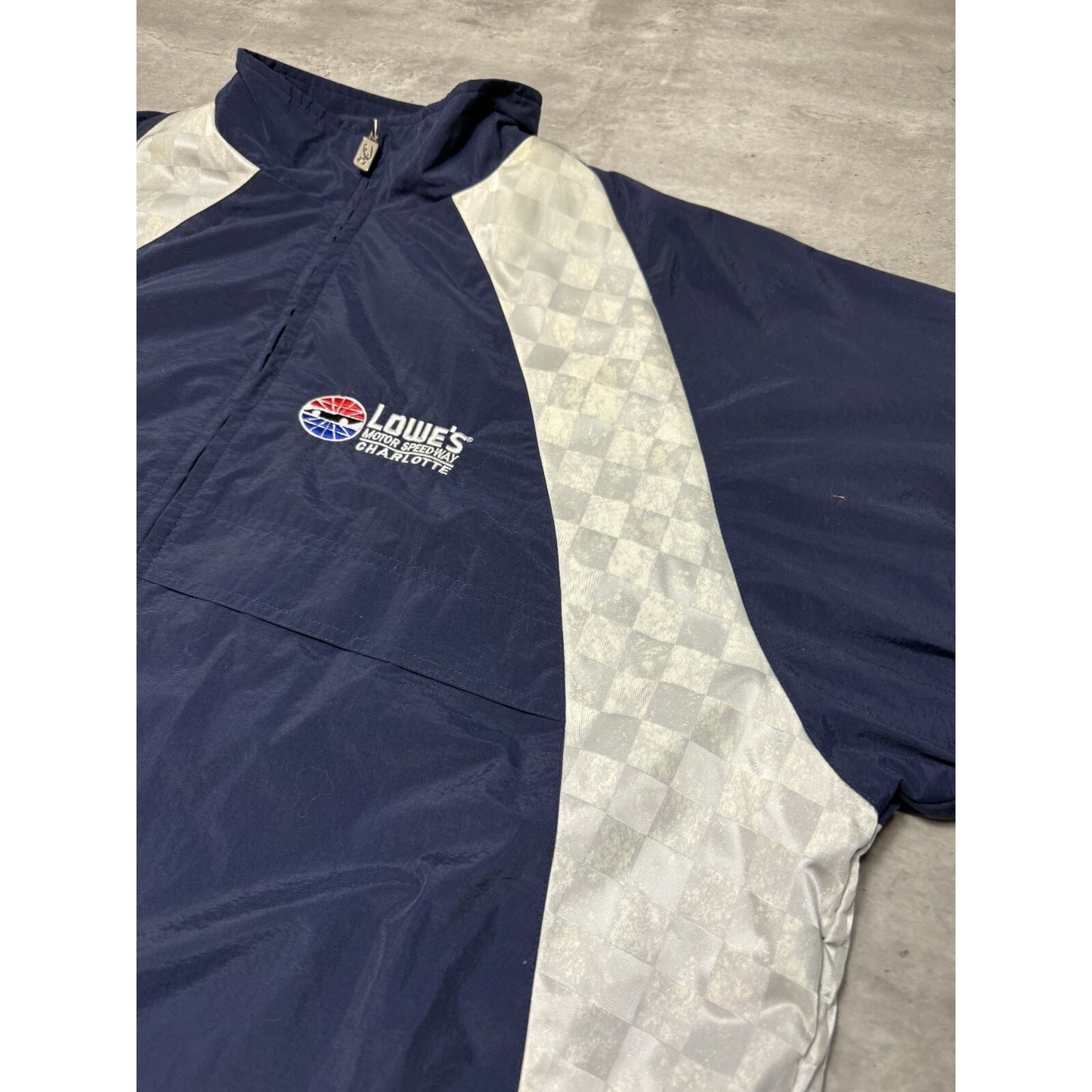 Vintage Lowes Charlotte Speedway Embroidered Two Tone Windbreaker Jacket Sz XXL