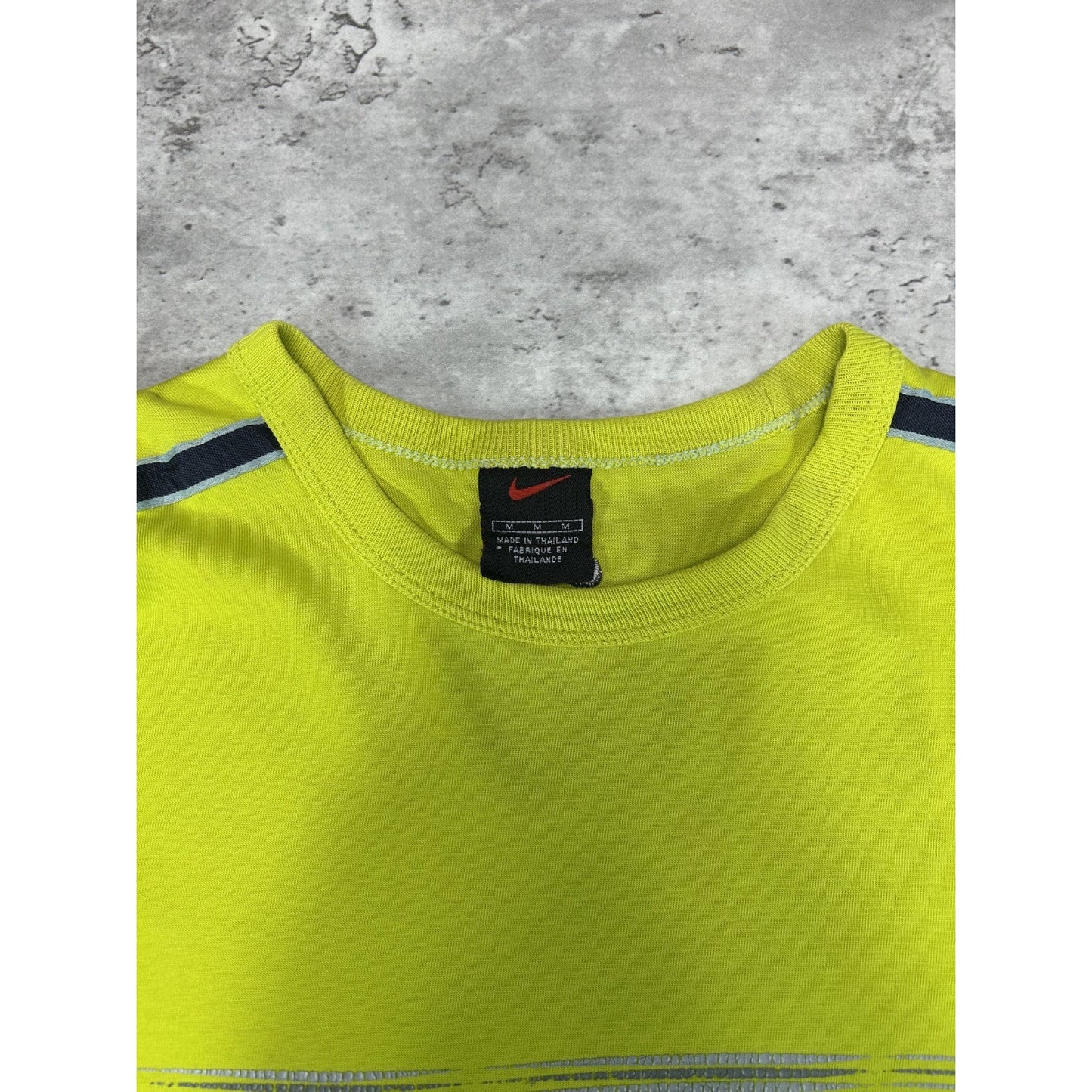 Vintage 2000s Nike Striped Spellout Graphic T-Shirt Size Medium Neon Green