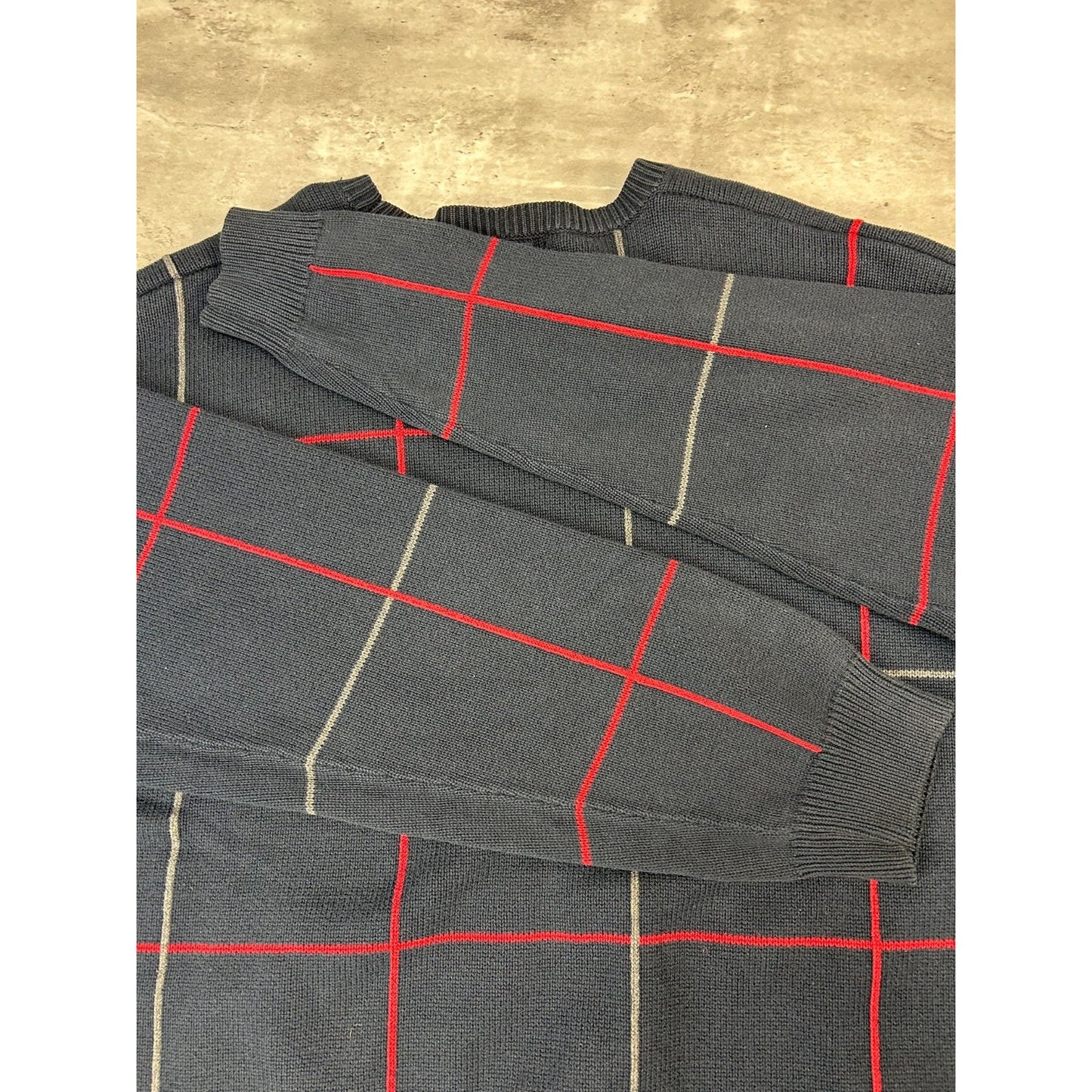 Vintage Nautica Embroidered Logo Checkered Knit Sweater Size XXL