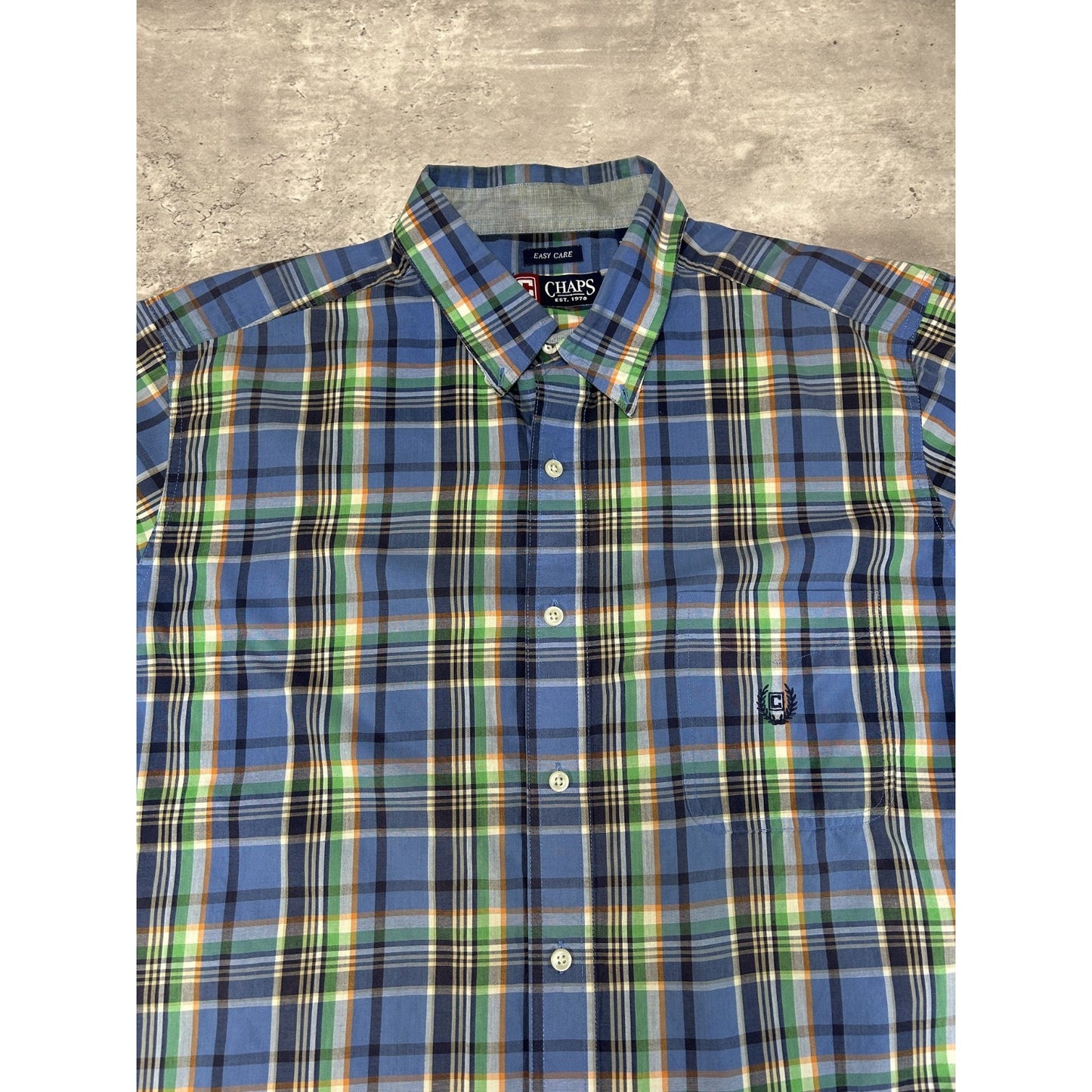 Vintage Chaps Plaid Print Short Sleeve Reworked Cropped Button Up Shirt Sz XL
