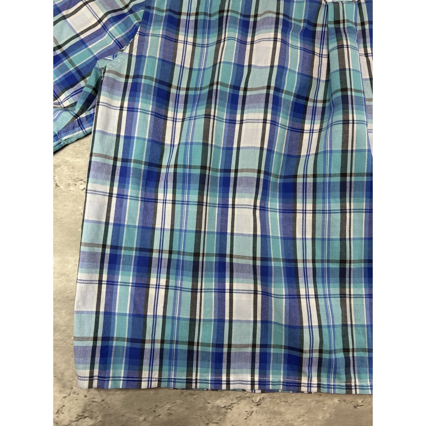Vintage Chaps Plaid Print Short Sleeve Reworked Cropped Button Up Shirt Sz Large