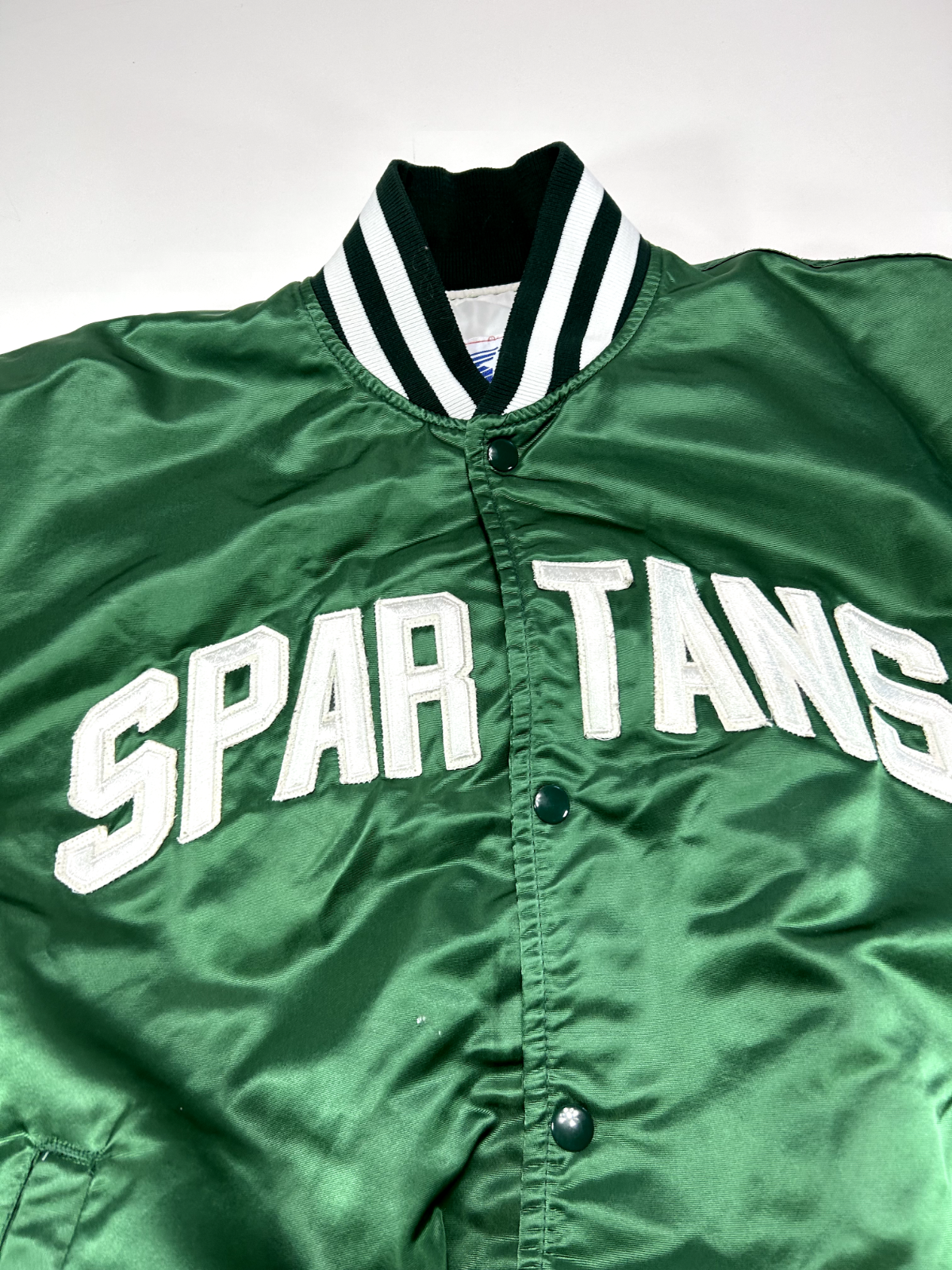 Vintage 80s Michigan State Spartans NCAA Satin Varsity Bomber Jacket Size XL