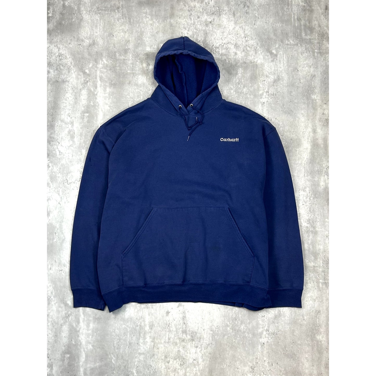 Vintage Carhartt Embroidered Spellout Hooded Workwear Sweatshirt Size XXL Blue
