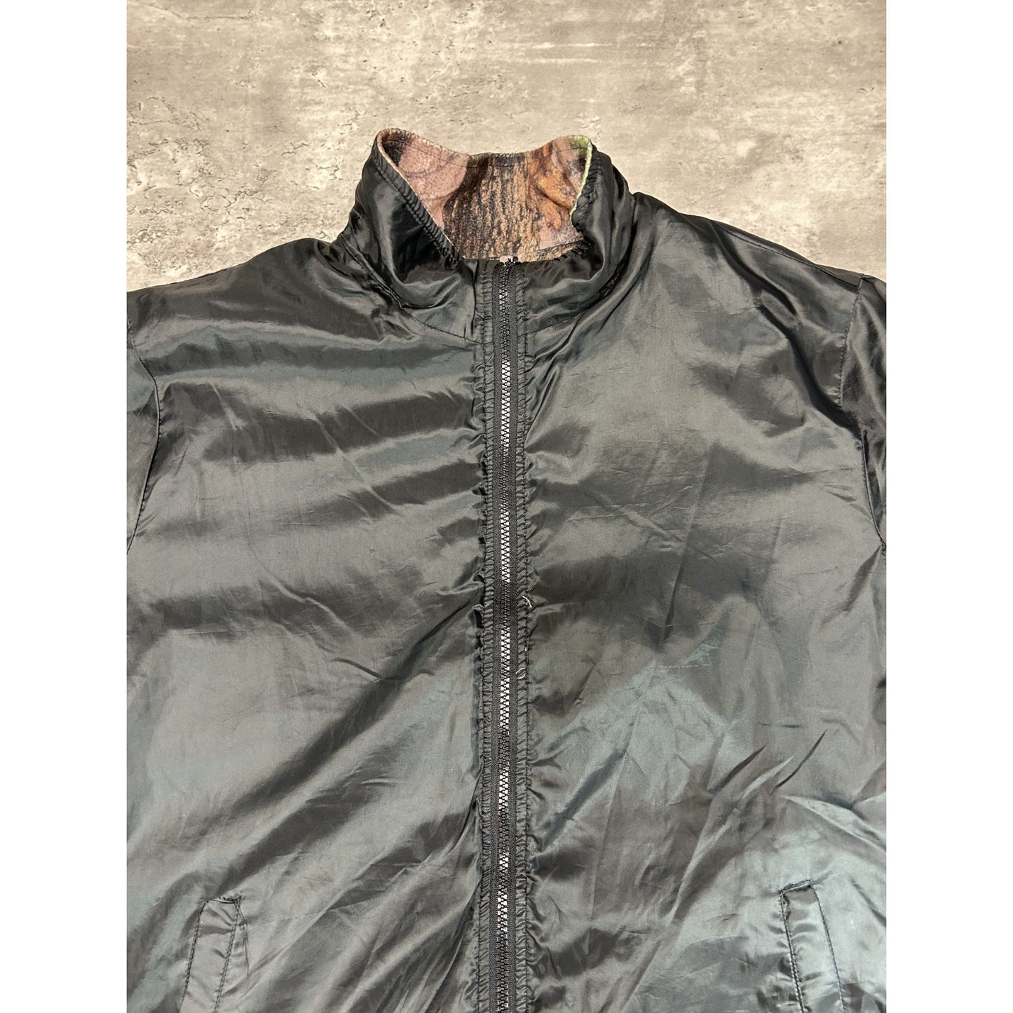 Vintage Aqua Stop Tree Camo Reversible Fleece Nylon Hunting Jacket Size Large