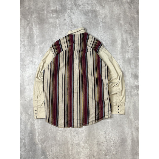 Vintage 80s Wrangler Pearl Snap Striped Long Sleeve Button Up Shirt Size XL