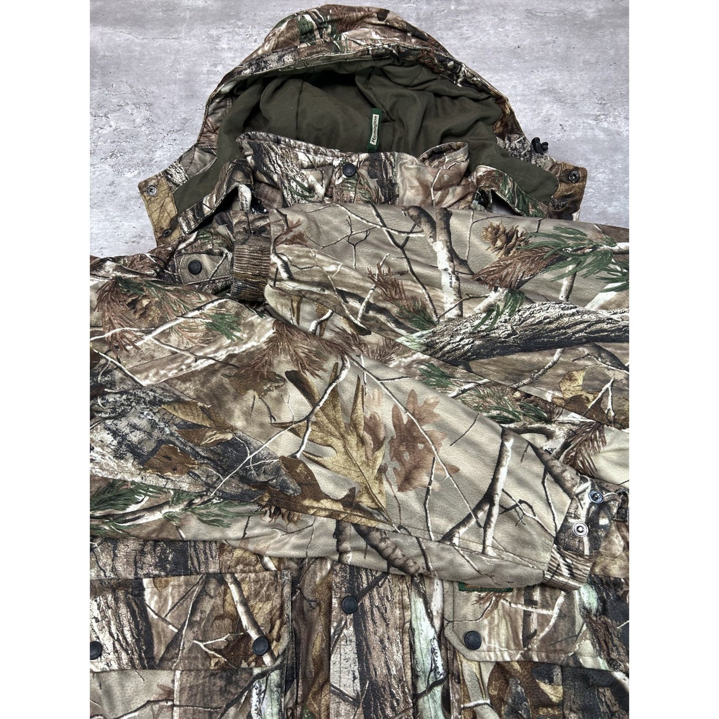 Vintage Remington Tree Camo Full Zip Hooded Hunting Jacket Size Large