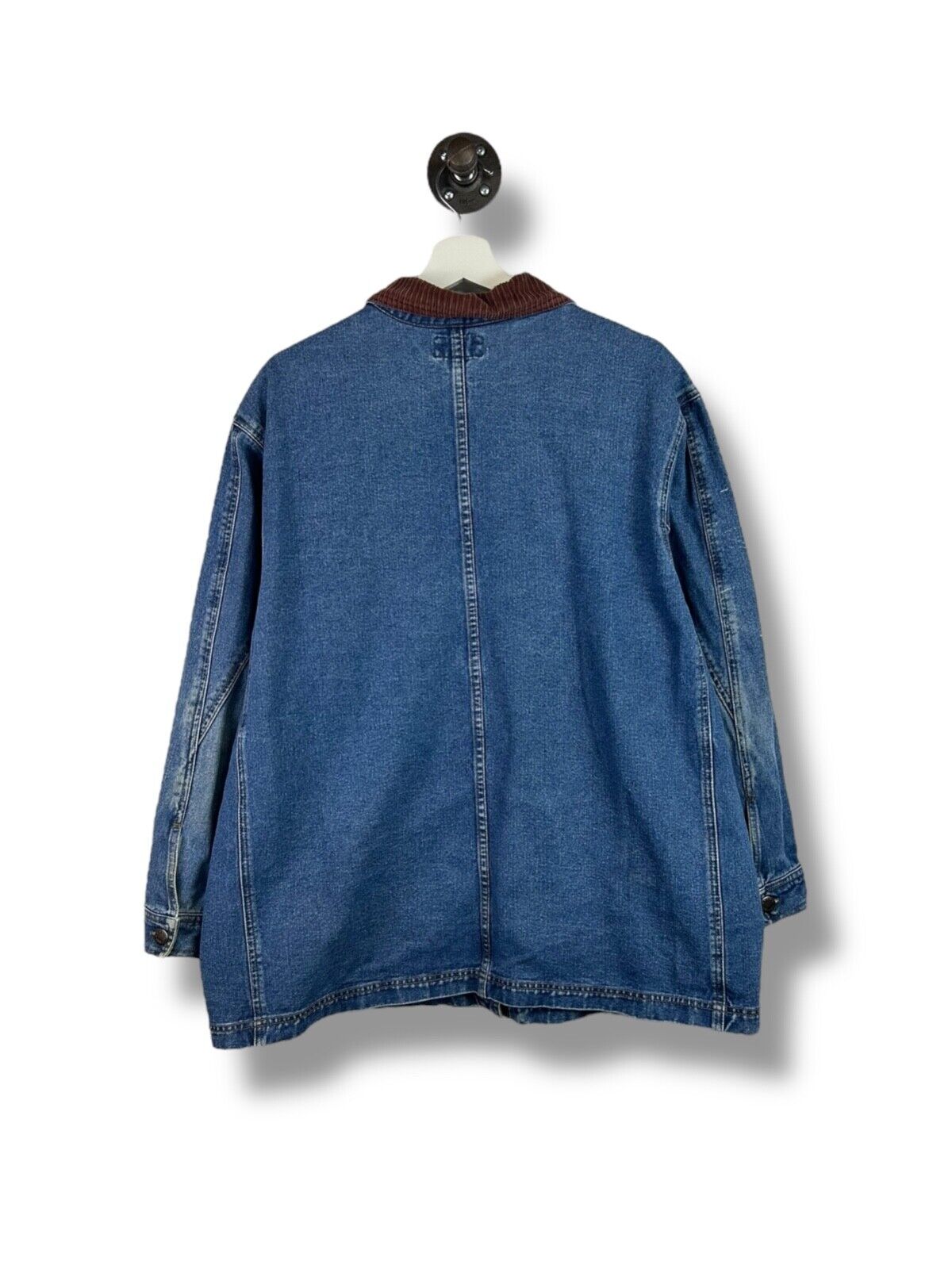 Vintage 90s Haik's Medium Wash Denim Button Up Long Chore Jacket Size XL Blue