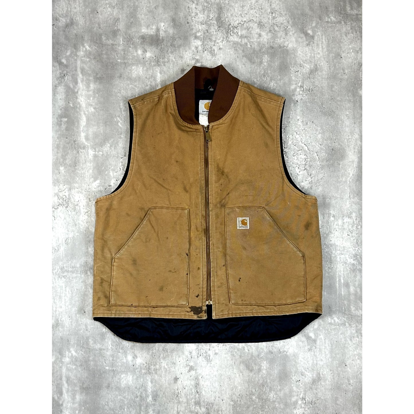 Vintage Carhartt Quilted Lined Canvas Workwear Vest Size Large Beige V01 BRN