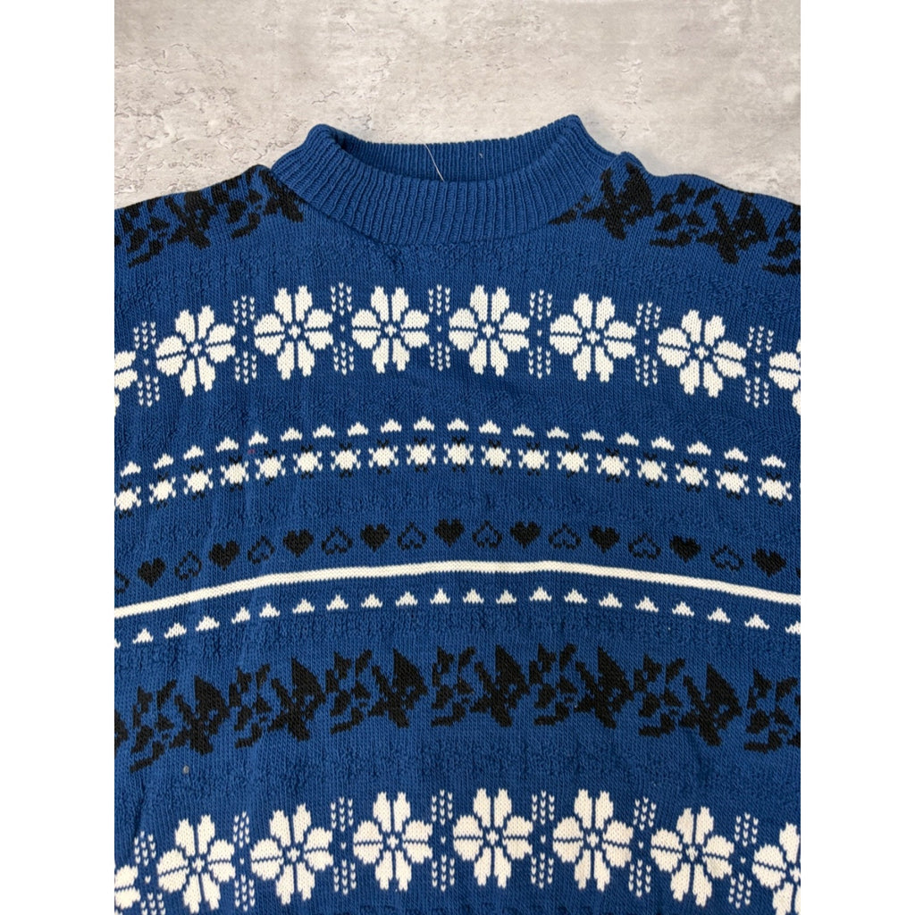 Vintage 90s Abstract Flower Striped Pullover Ribbed Knit Sweater Size Medium