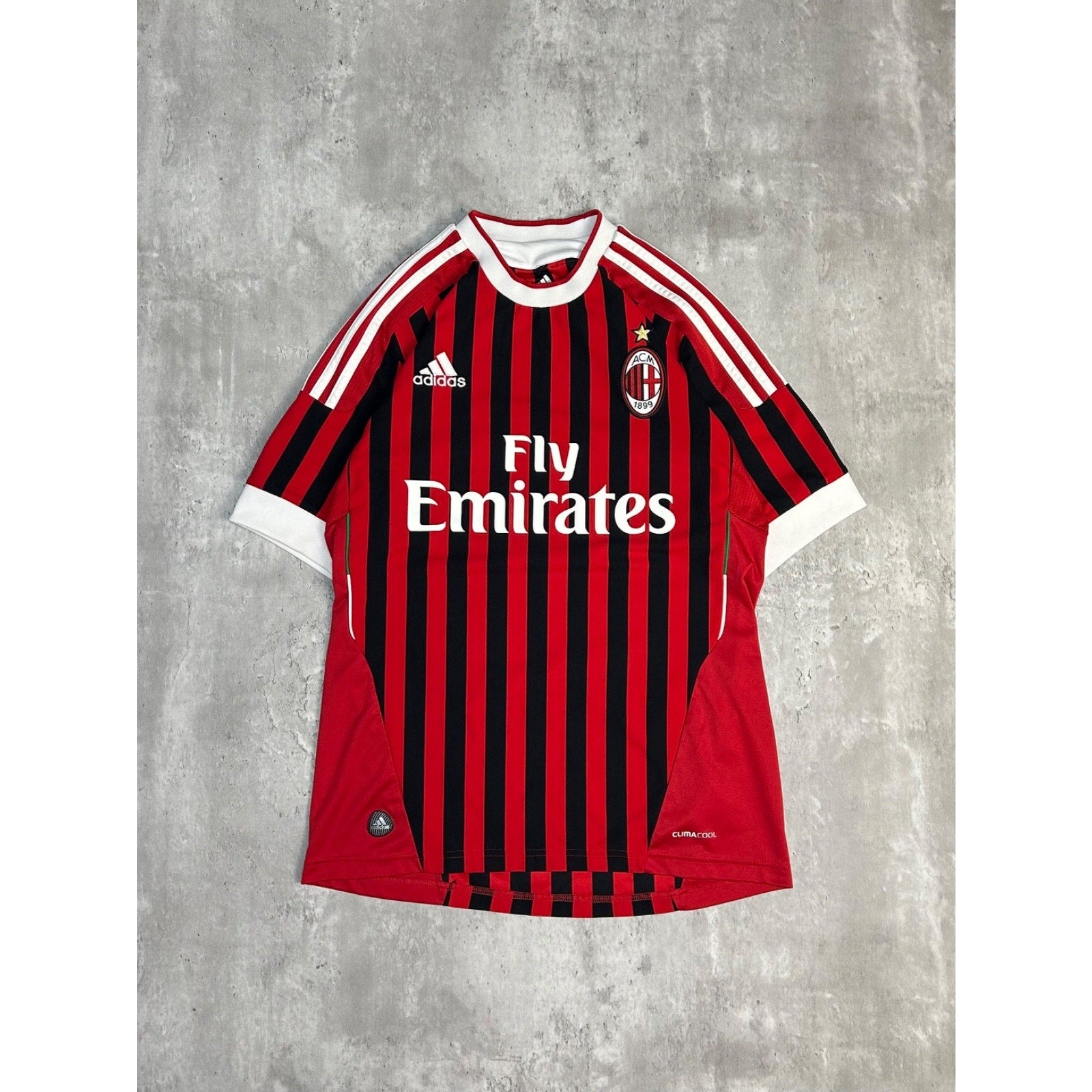 Vintage AC Milan Embroidered Crest Adidas Striped Soccer Jersey Size Small