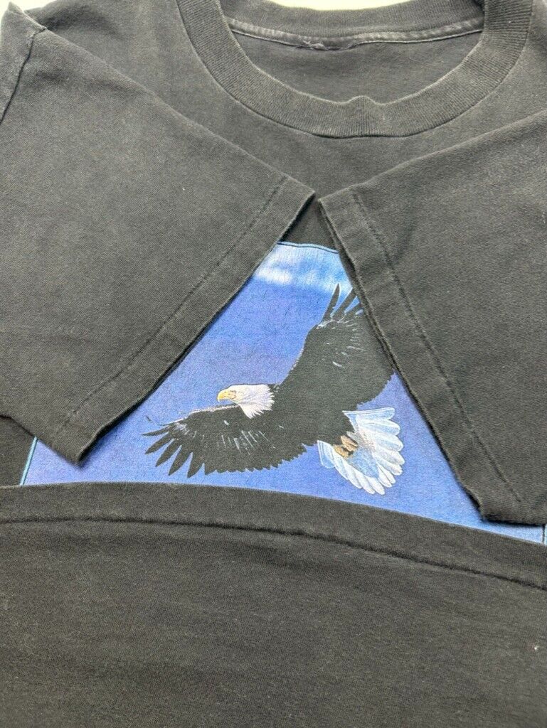 Vintage 90s Nature Bald Eagle Leaders Animal Graphic T-Shirt Size Large Black