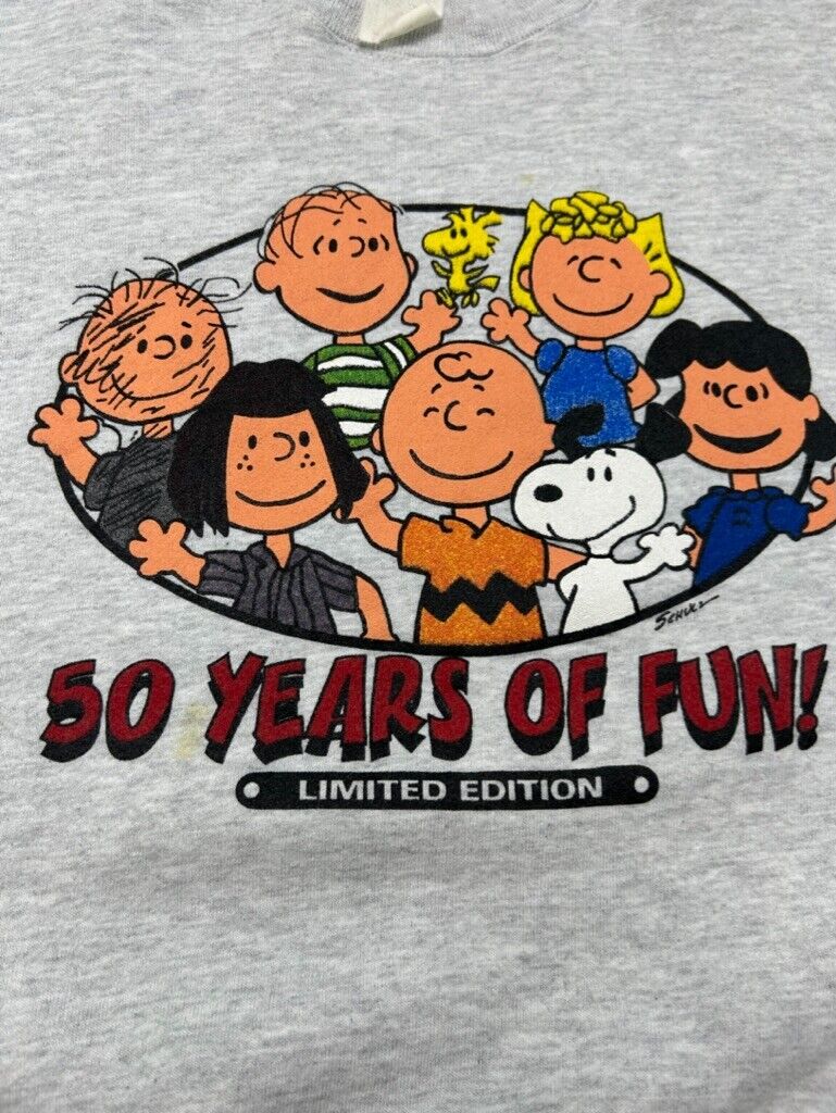 Vintage 90s Charlie Brown Peanuts 50 Years Of Fun TV Promo Sweatshirt Size Large