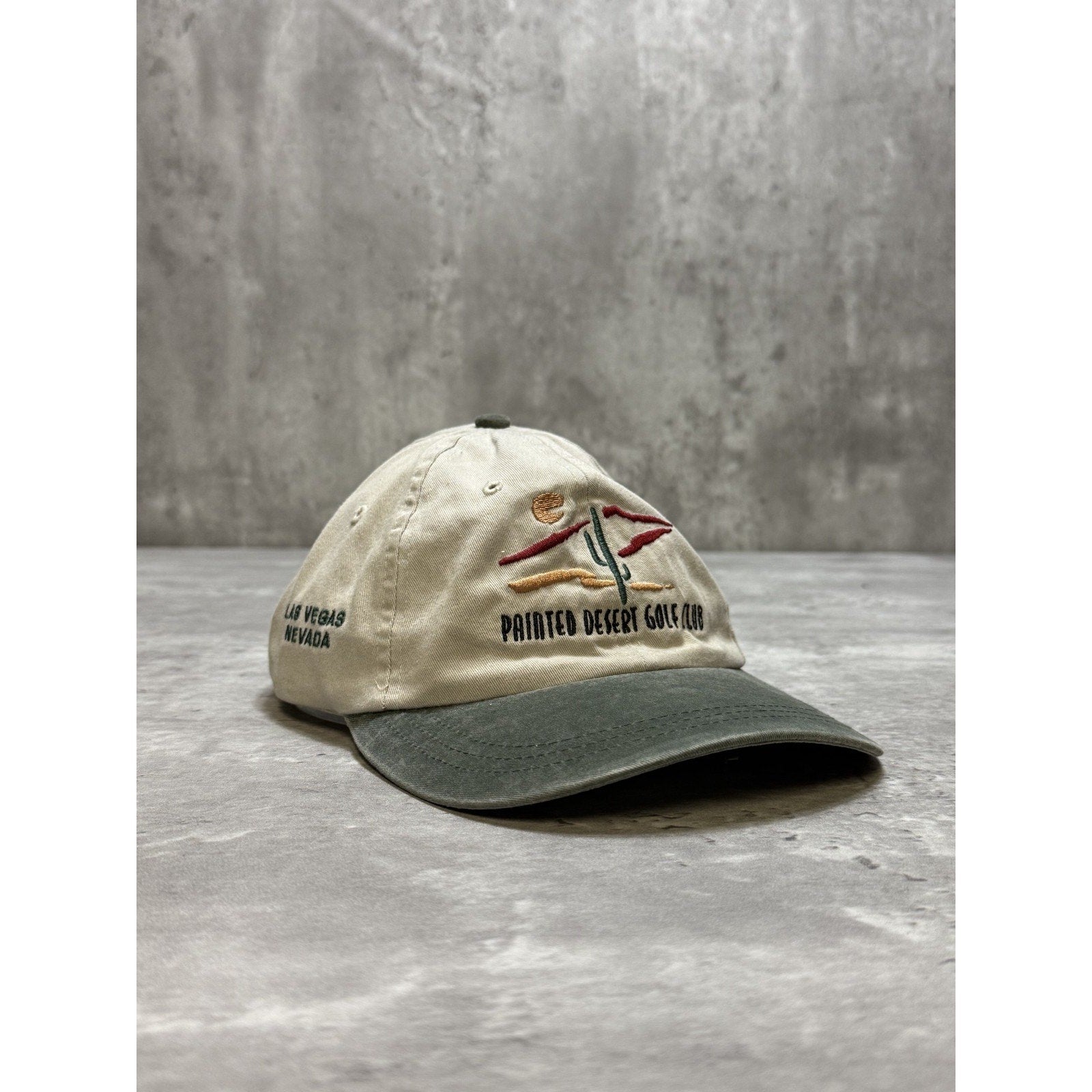 Vintage Painted Desert Golf Club Embroidered Spellout Logo Strapback Hat OSFA