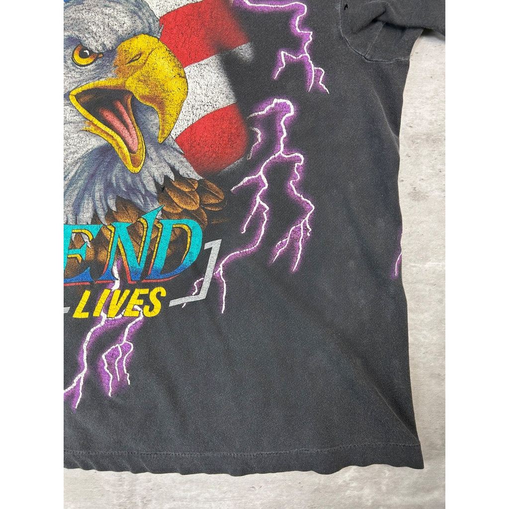 VTG 90s American Thunder The Legend Lives Bald Eagle Lightning T-Shirt Sz Large