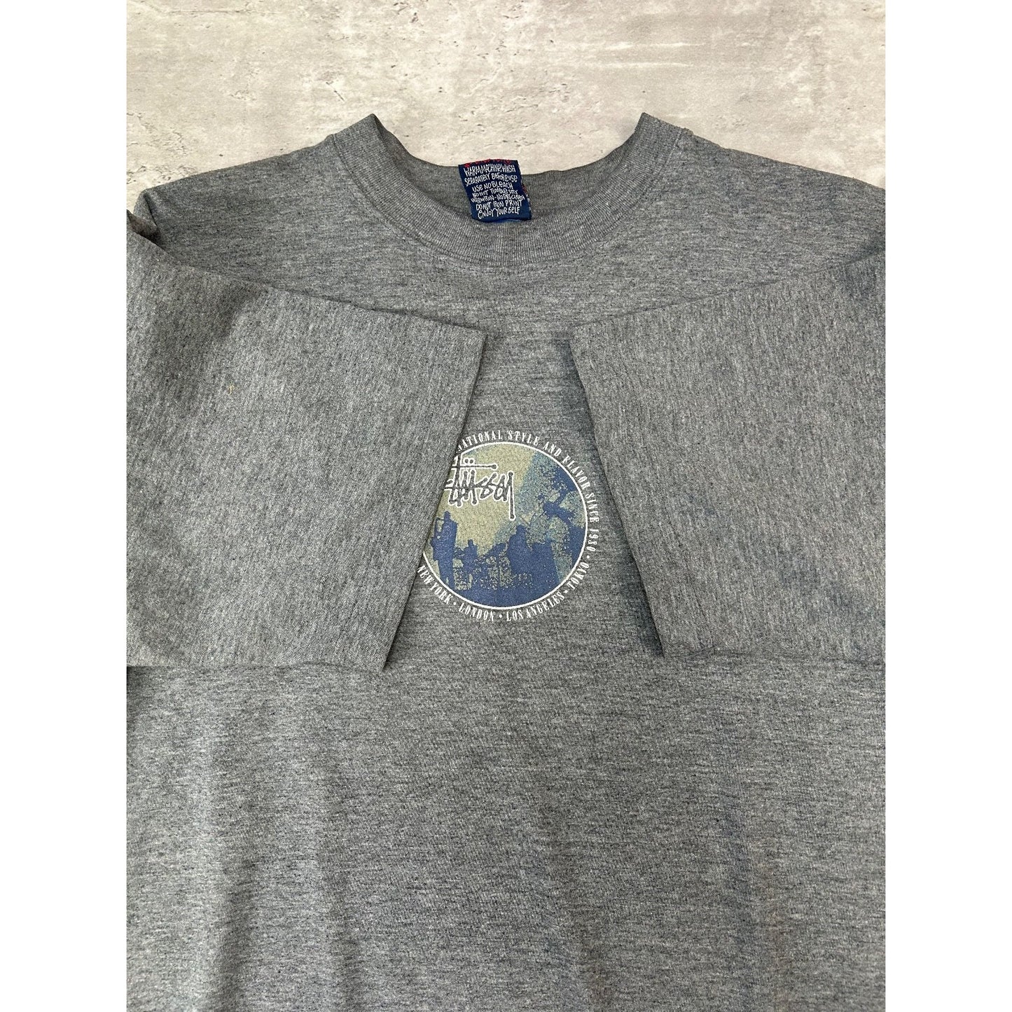 Vintage 90s Stussy International Circle Spellout Graphic T-Shirt Size Medium