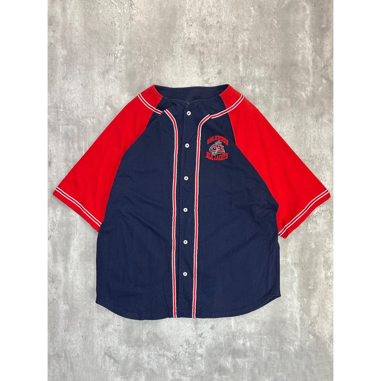 Vintage Columbus Blue Jackets NHL Embroidered Logo Baseball Jersey Size Large