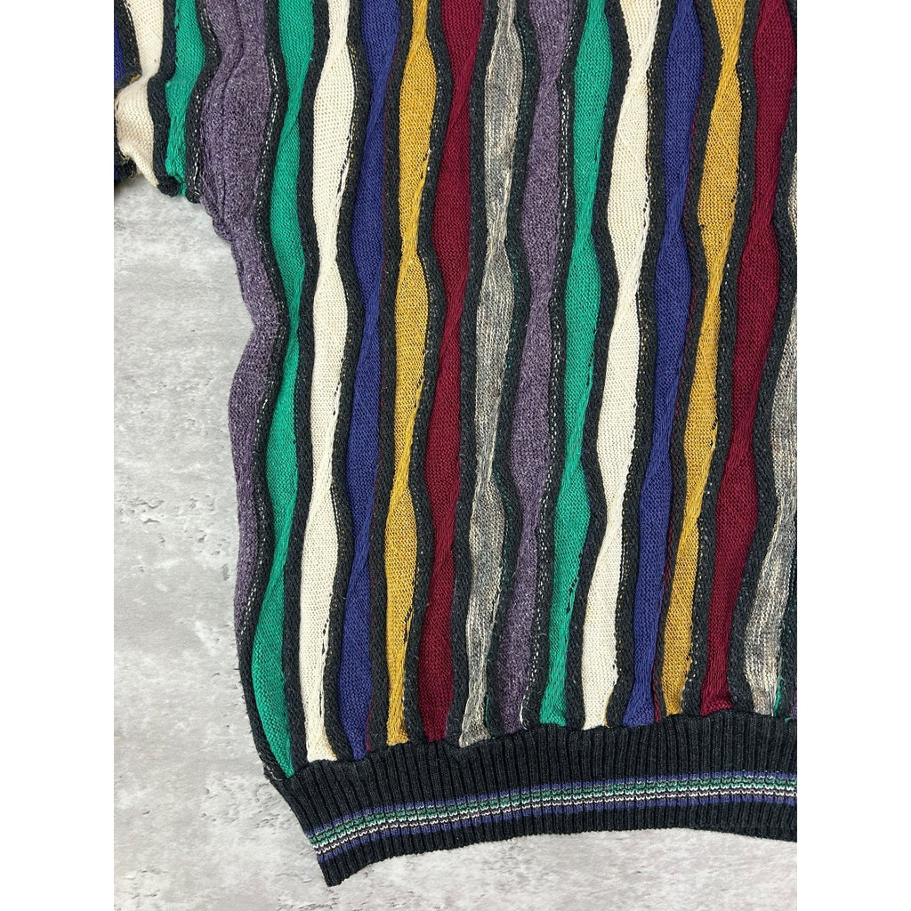 Vintage 90s Alfani 3D Striped Print Pullover Knit Sweater Size XL
