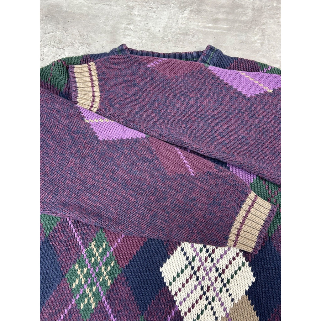Vintage 90s Bugle Boys Argyle Print Pullover Knit Sweater Size XL