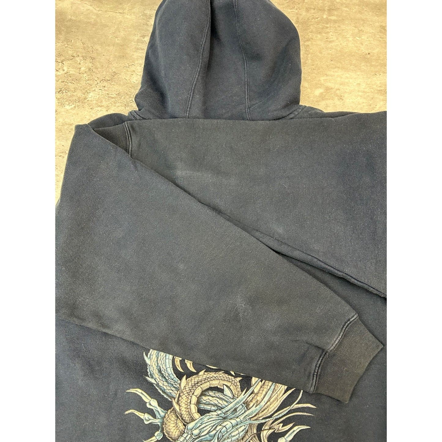 Vintage Y2K Dragon Graphic Pullover Hooded Sweatshirt Size Medium Blue