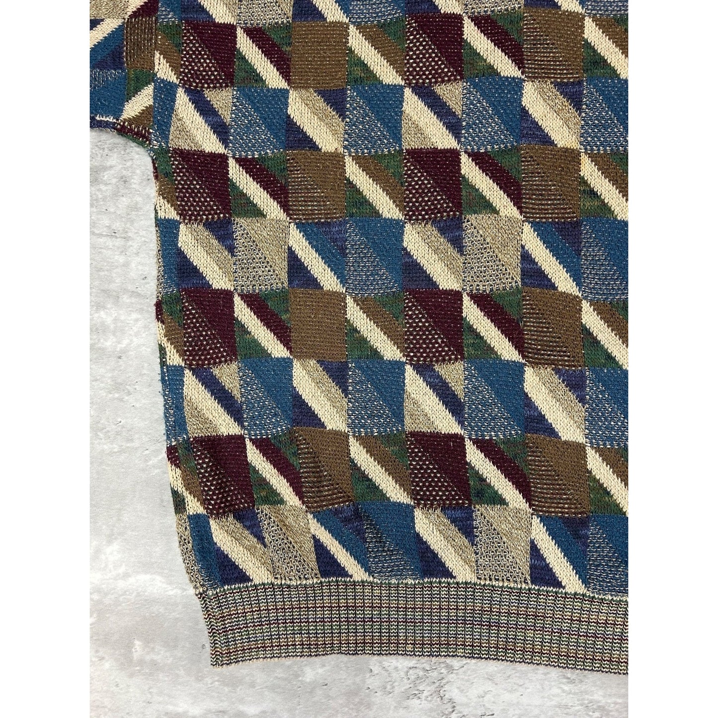 Vintage 90s TSR Earth Tone Geometric Striped Pullover Knit Sweater Size 2XL