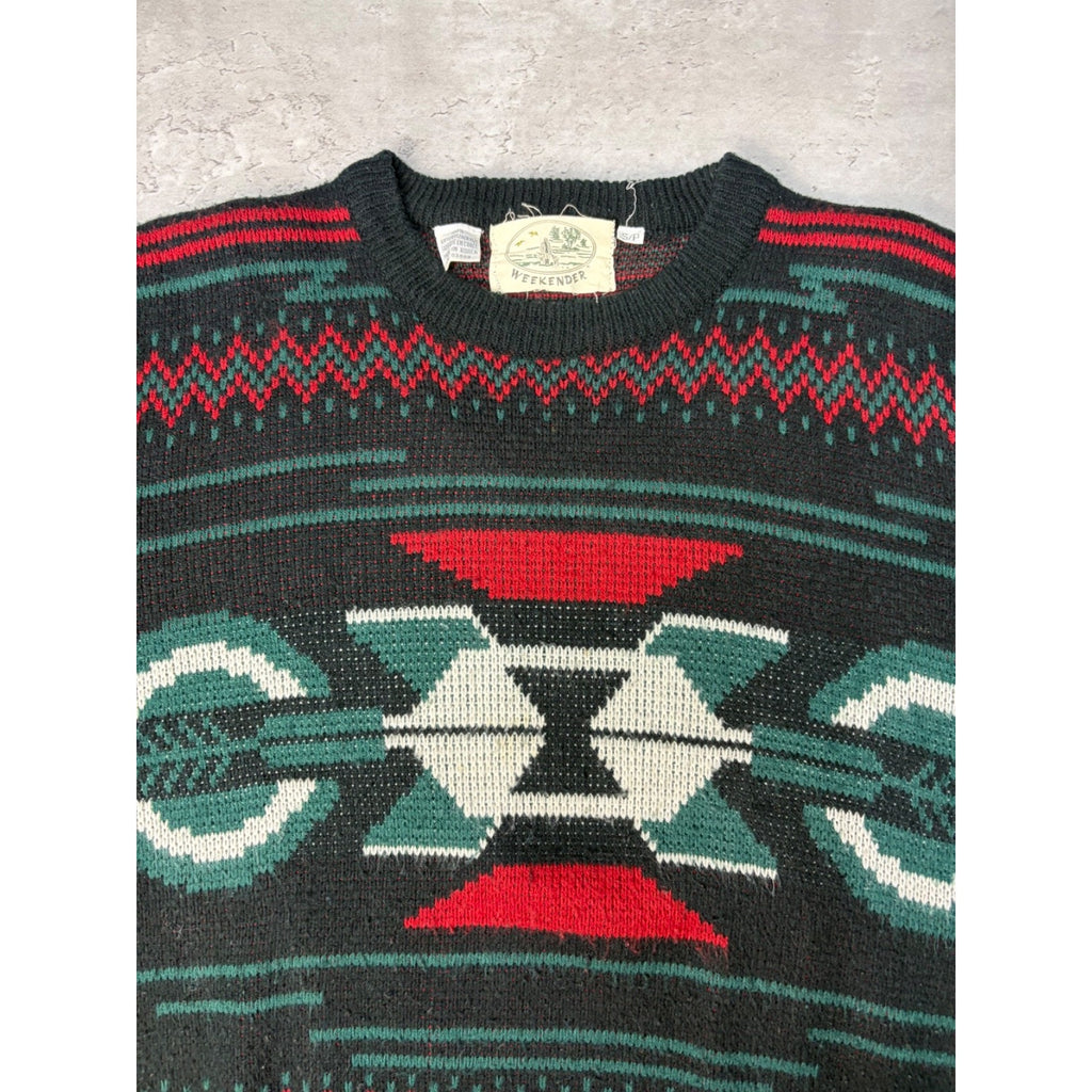 Vintage 80s/90s Weekender Aztec Pattern Print Pullover Knit Sweater Size Small