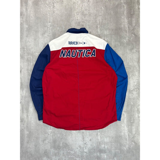 Nautica N83 Hydro Race Embroidered Long Sleeve Button Up Shirt Size Large