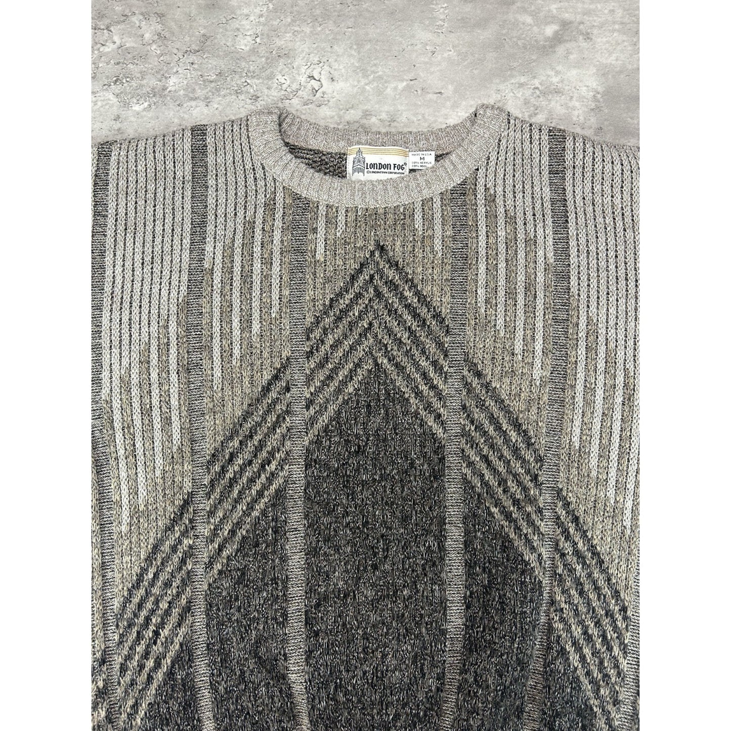 Vintage 80s/90s London Fog Abstract Striped Pullover Knit Sweater Size Medium