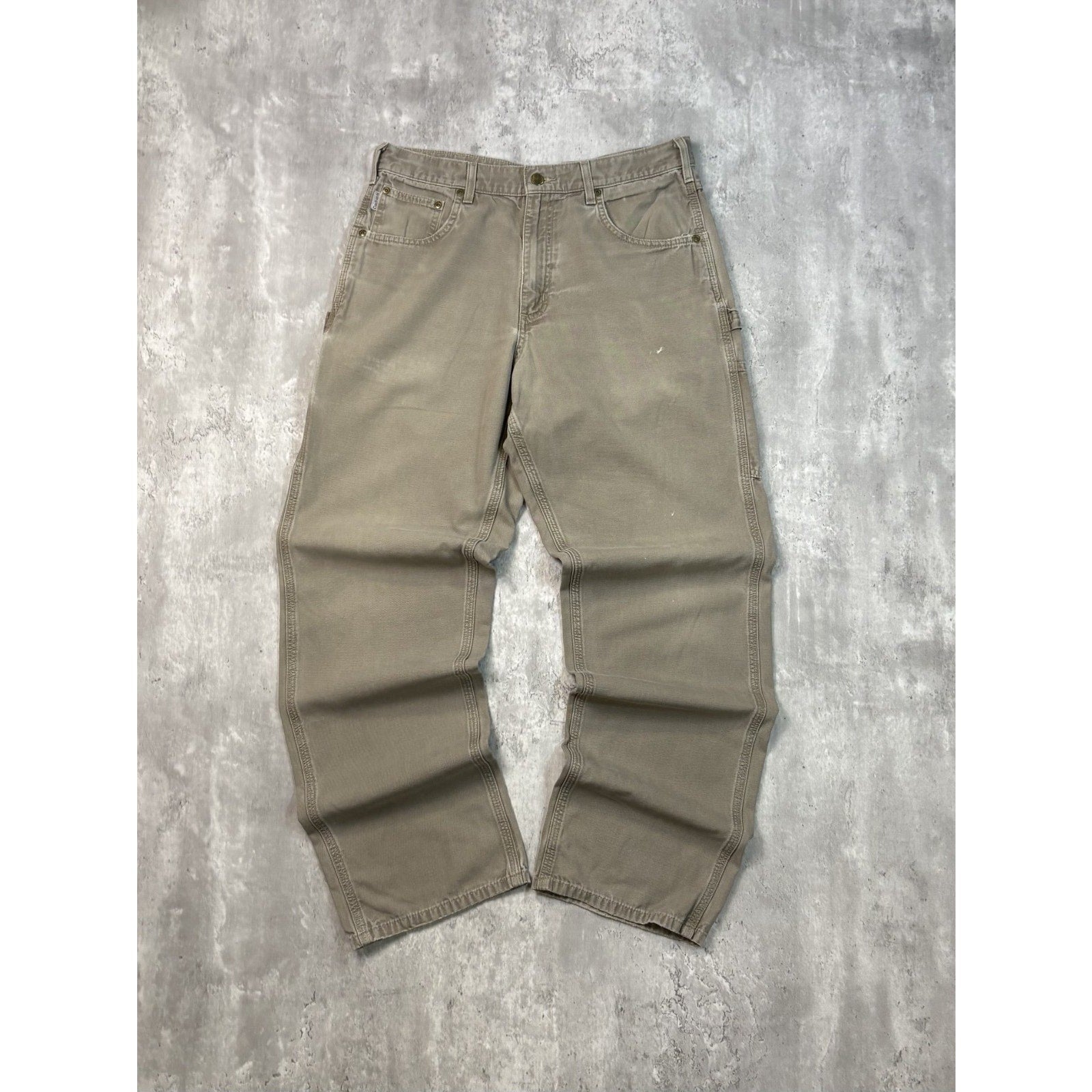 Vintage Carhartt Loose Fit Canvas Workwear Beige Carpenter Pants Size 33