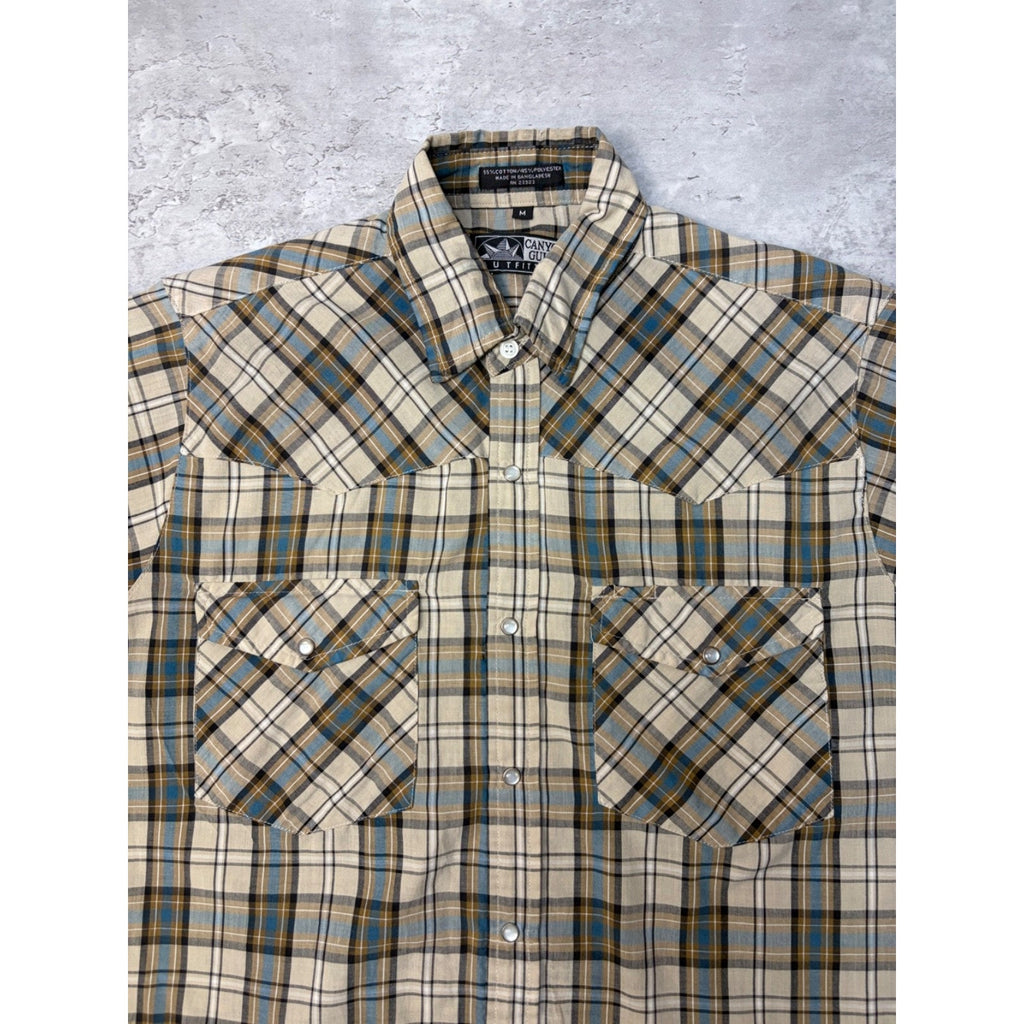 Vintage Canyon Guide Pearl Snap Plaid Cropped Button Up Shirt Size Medium