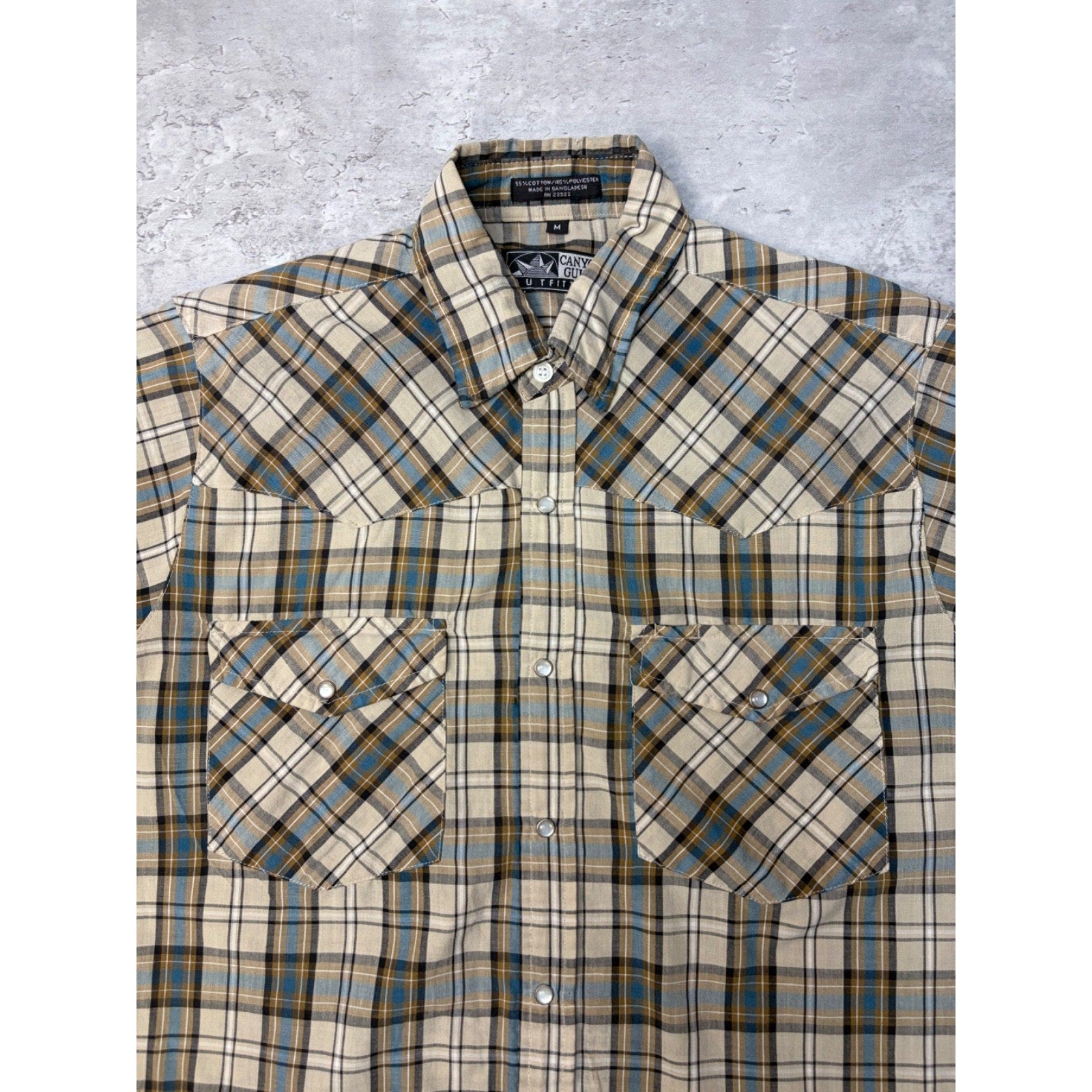 Vintage Canyon Guide Pearl Snap Plaid Cropped Button Up Shirt Size Medium