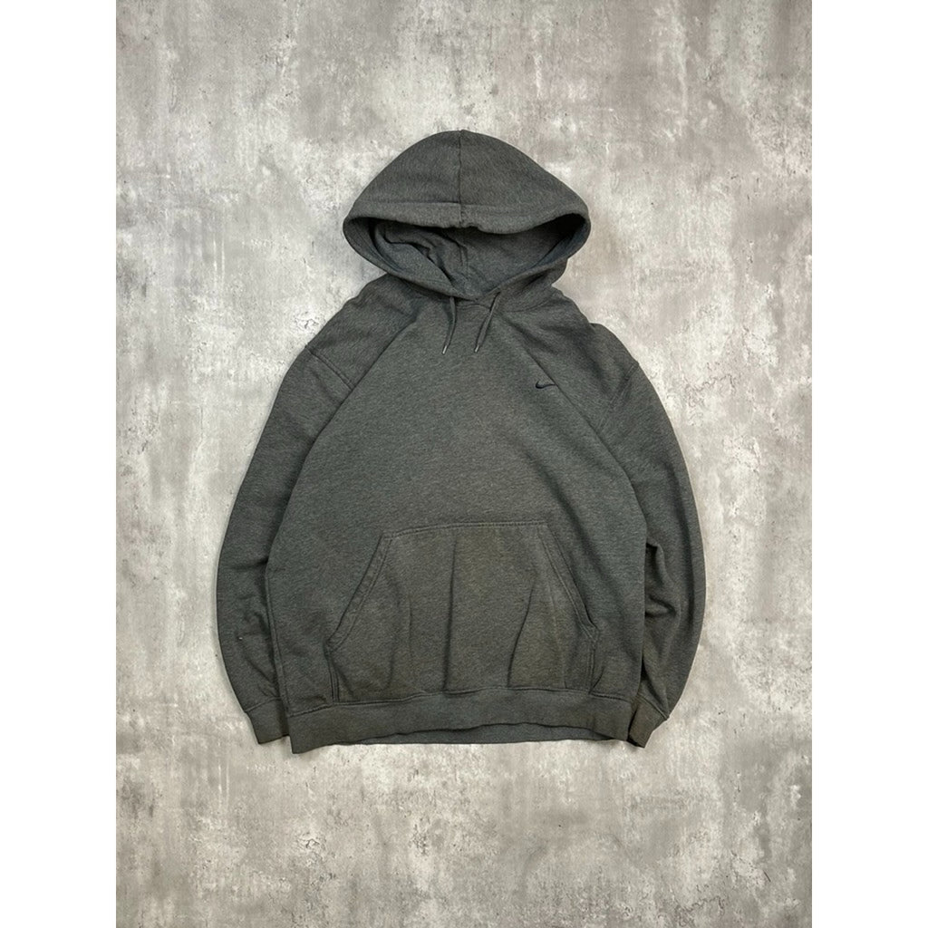 Vintage 2000s Nike Embroidered Mini Swoosh Hooded Sweatshirt Size XL Gray