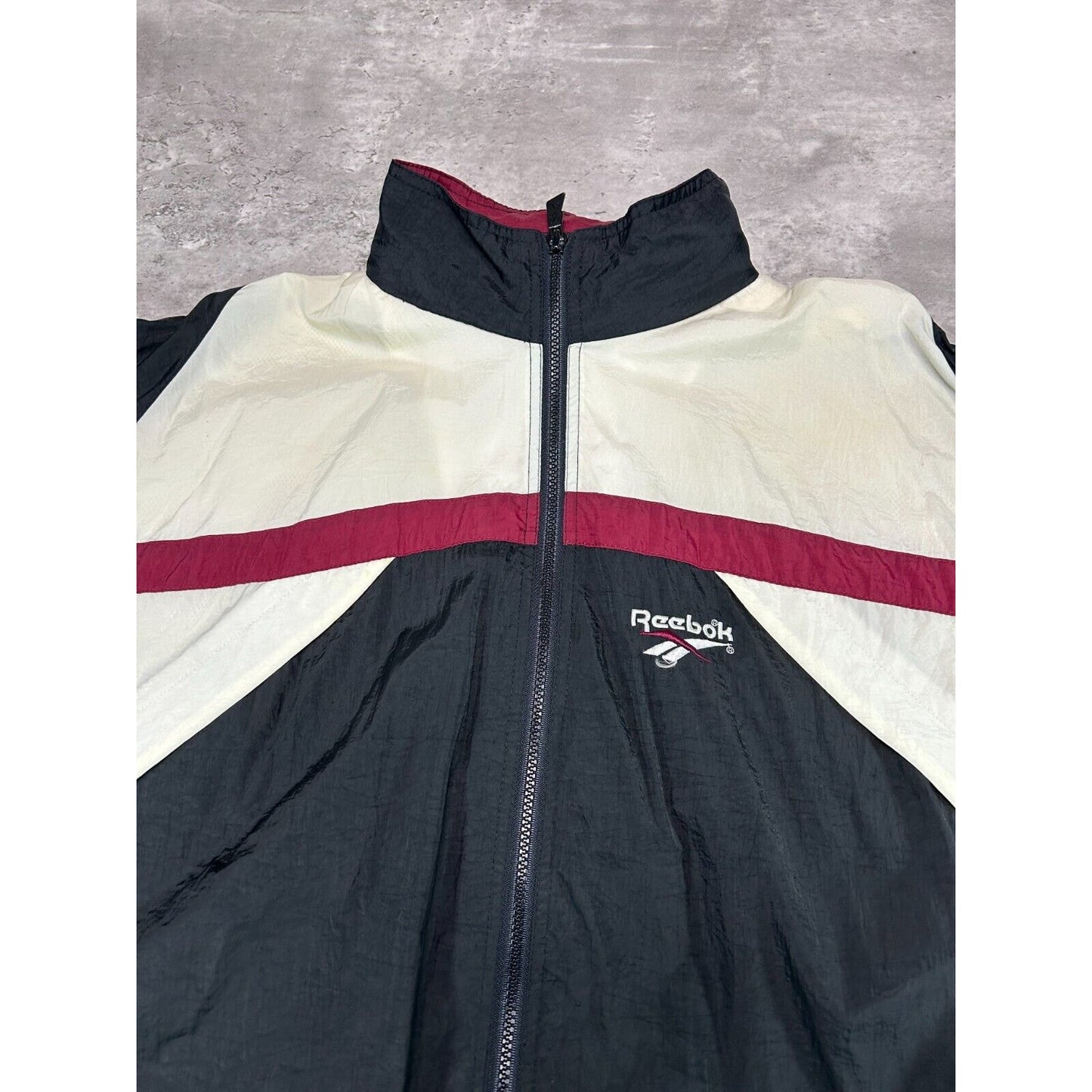 Vintage 90s Reebok Embroidered Logo Nylon Windbreaker Jacket Size Large