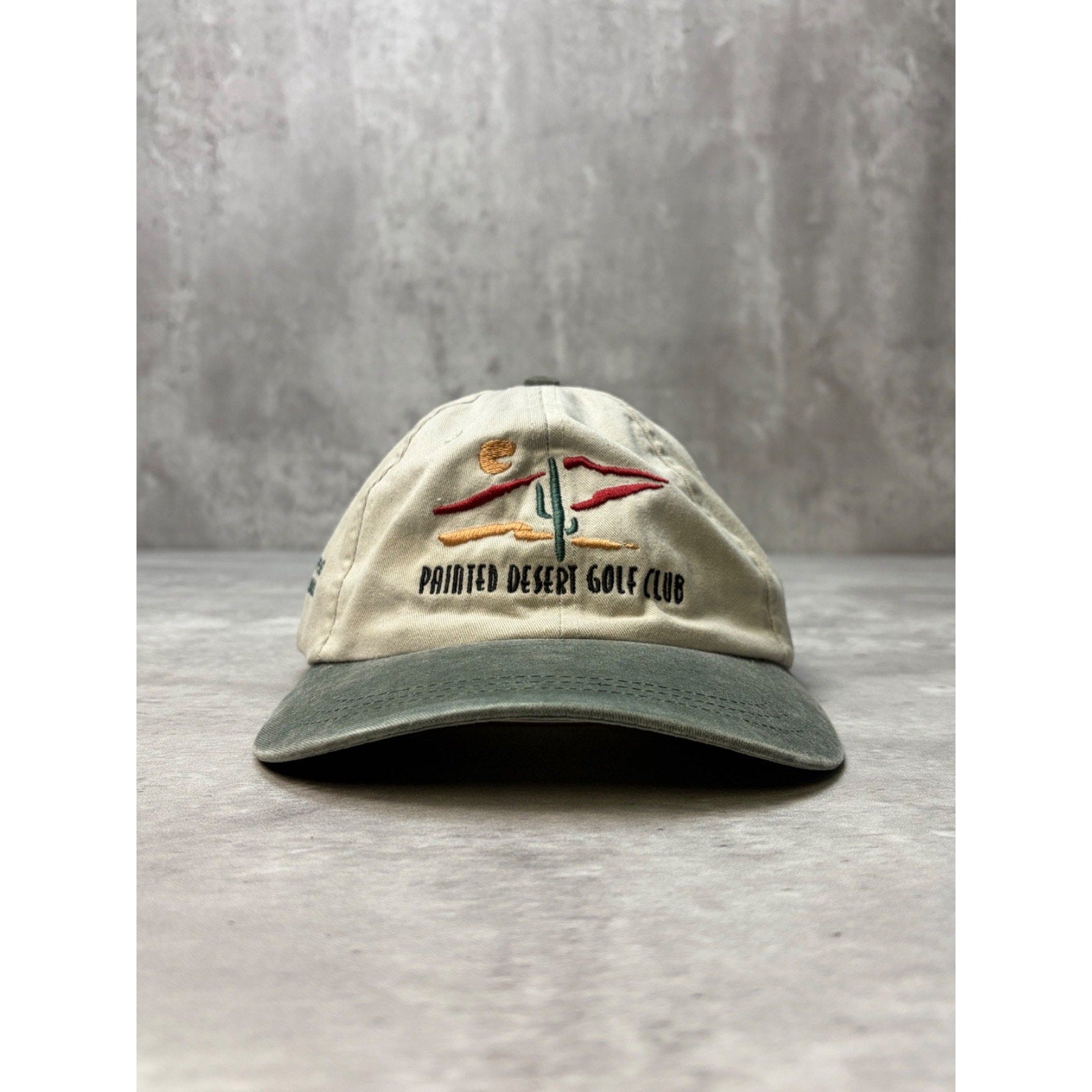 Vintage Painted Desert Golf Club Embroidered Spellout Logo Strapback Hat OSFA