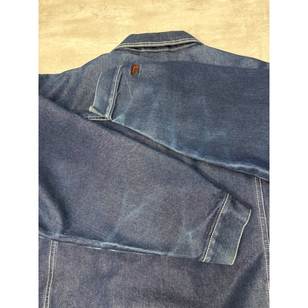 Vintage Y2K Fubu Dark Wash Denim Contrast Stitch Trucker Jacket Size Large