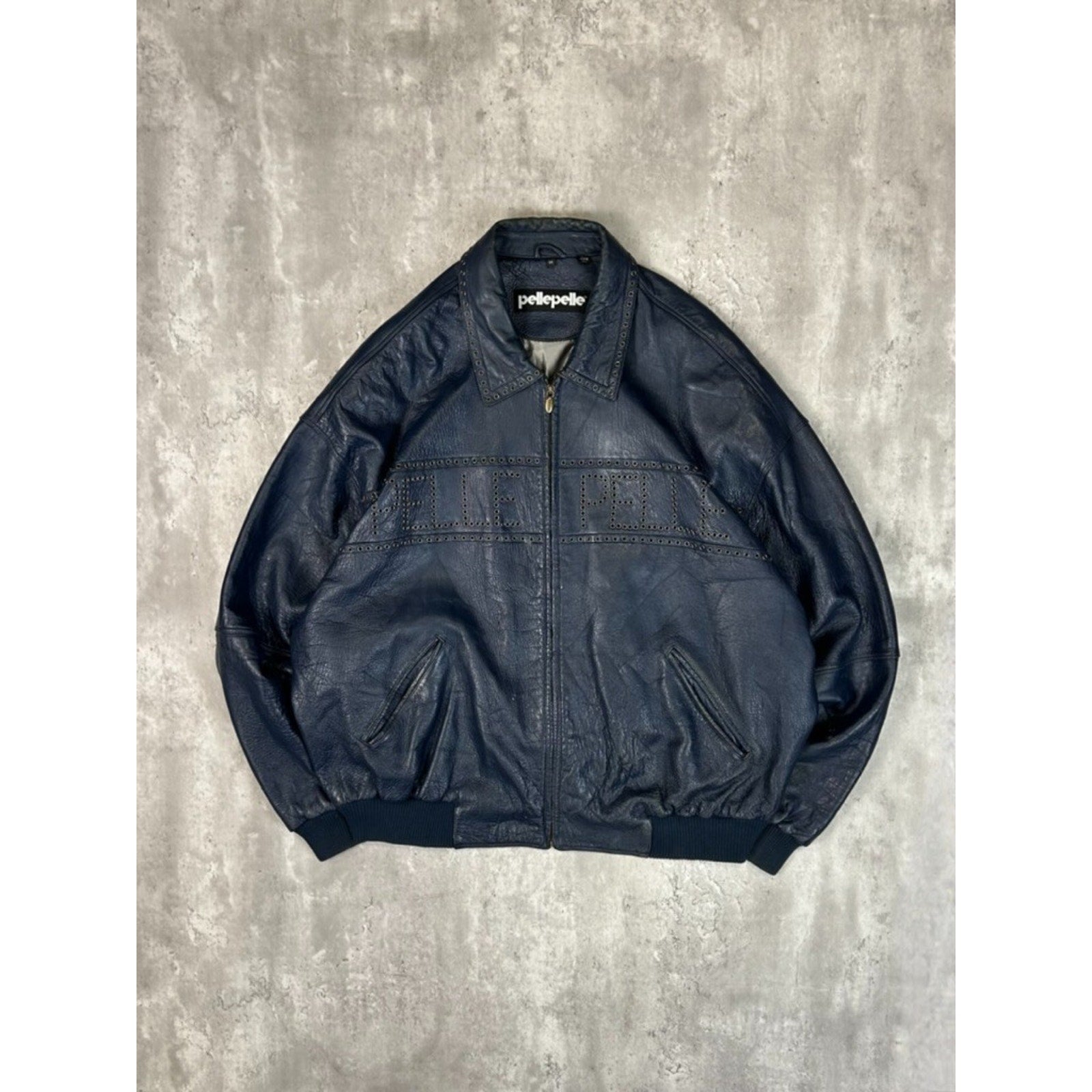 Vintage Pelle Pelle Riveted Full Zip Leather Bomber Jacket Size 2XL