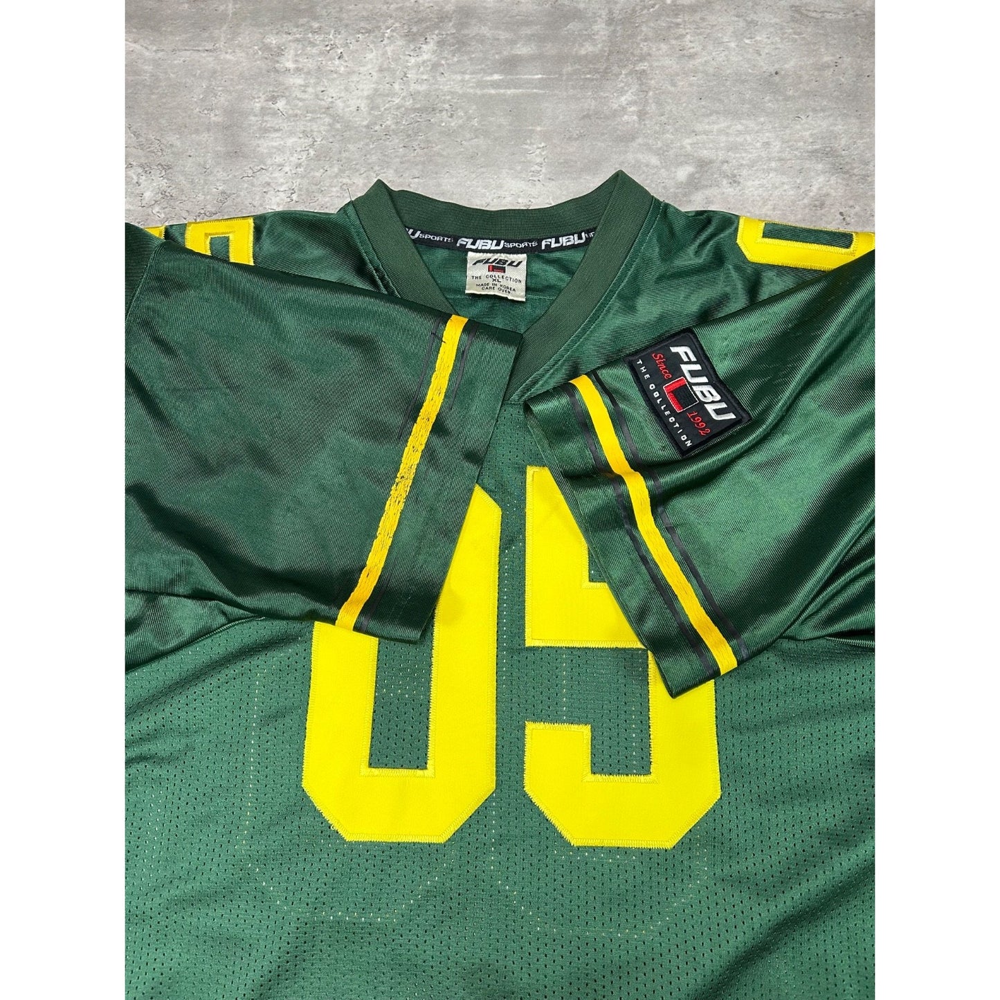 Vintage Y2K Fubu #05 Stitched Football Jersey Size XL Green/Yellow