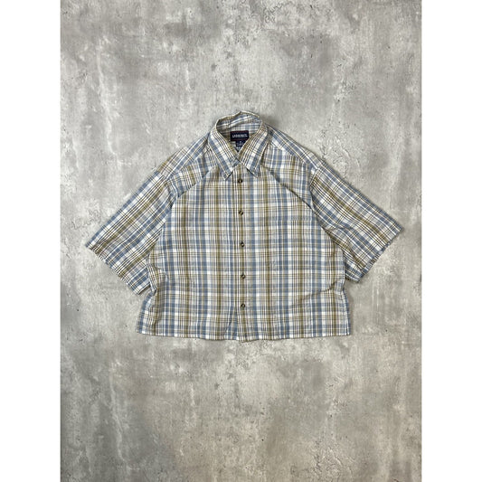 Vintage Andhurst Plaid Short Sleeve Reworked Cropped Button Up Shirt Size Medium