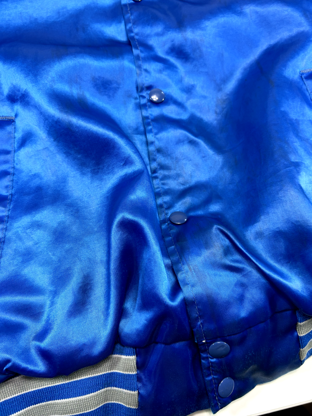 Vintage 80s Detroit Lions NFL Satin Varsity Bomber Football Jacket Size Large