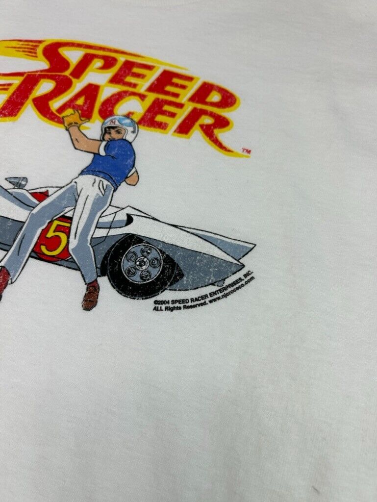 Vintage 2004 Speed Racer Anime Promo Spellout Graphic T-Shirt Size Small White