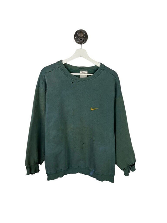 Vintage 90s Nike Embroidered Mini Swoosh Distressed Sweatshirt Size Large Green