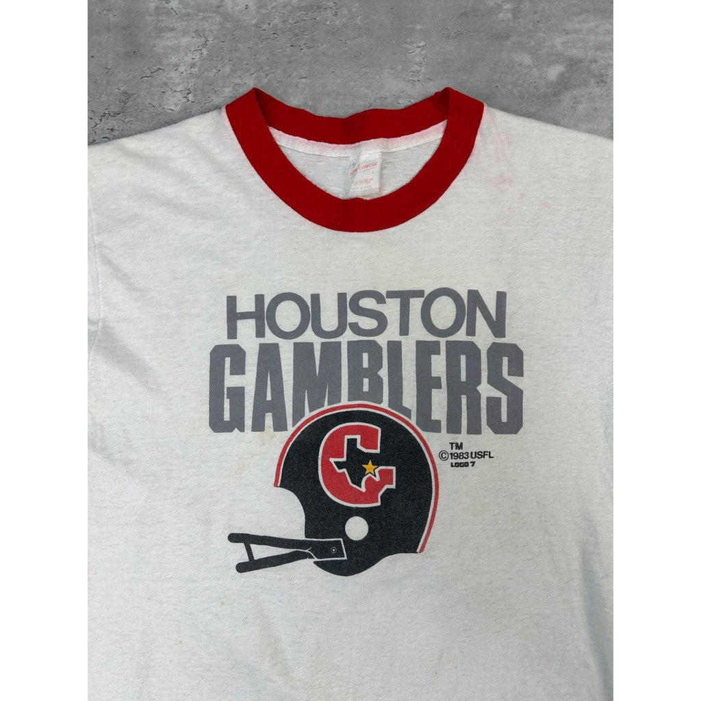 Vintage 1983 Houston Gamblers USFL Football Graphic Ringer T-Shirt Size Large