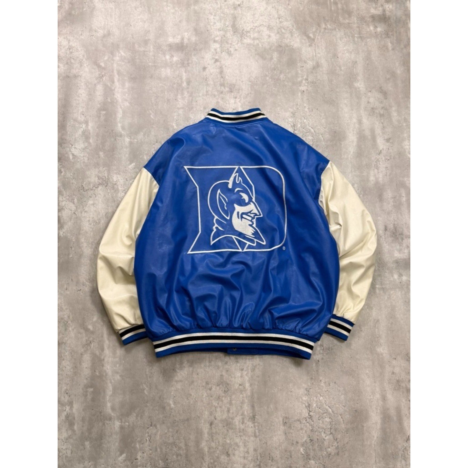 Vintage Duke Blue Devils NCAA Pleather Varsity Style Bomber Jacket Size Large