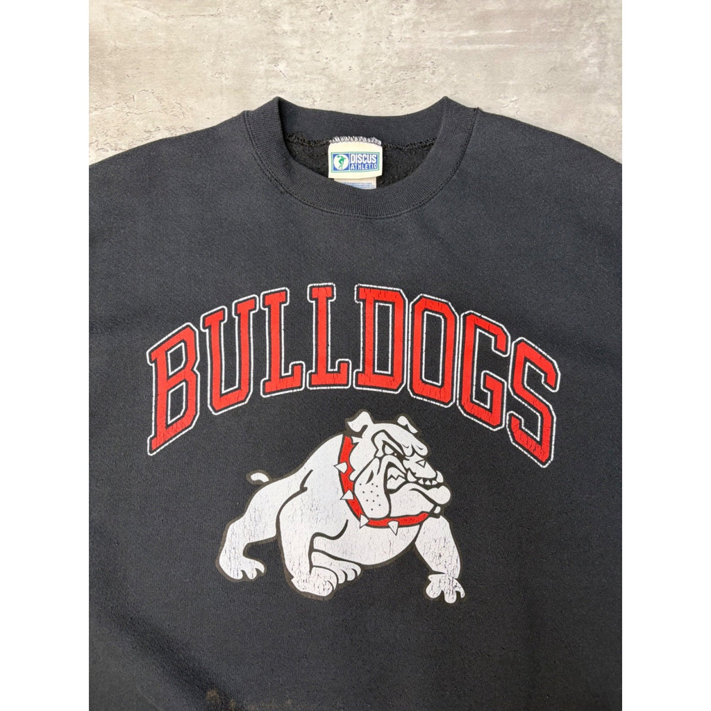 Vintage 90s Bulldogs Arc Spellout Graphic Collegiate Sweatshirt Size Large