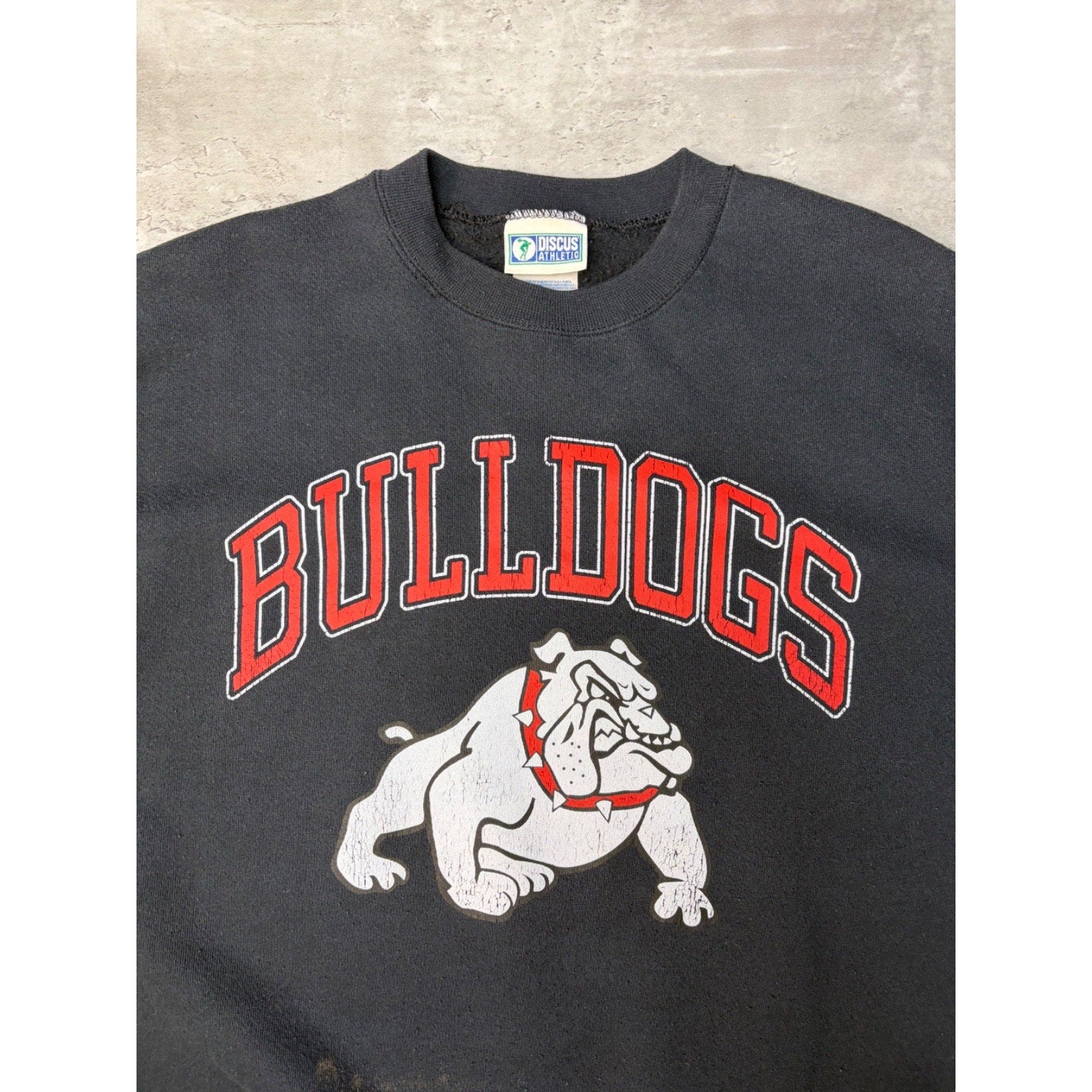 Vintage 90s Bulldogs Arc Spellout Graphic Collegiate Sweatshirt Size Large