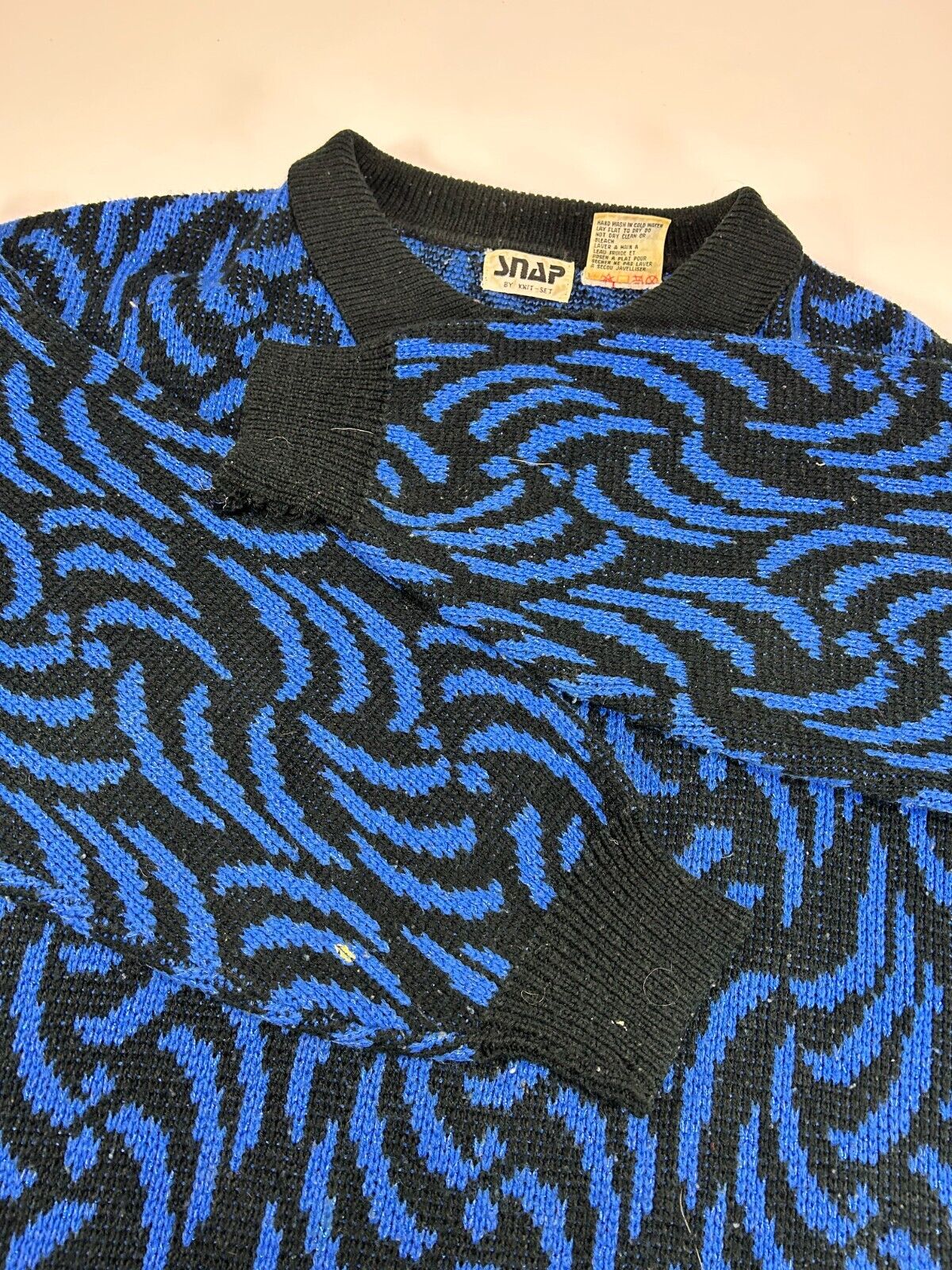 Vintage 90s Snap Abstract Print 1/4 Button Collared Knit Sweater Size XL