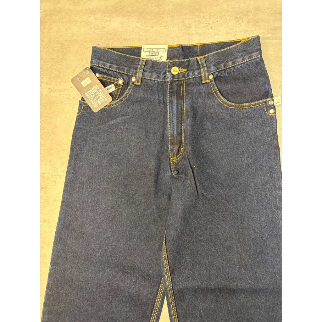 Vintage Y2K Womens Johnny Blaze Embroidered Dark Wash Denim Pants Size 28x29
