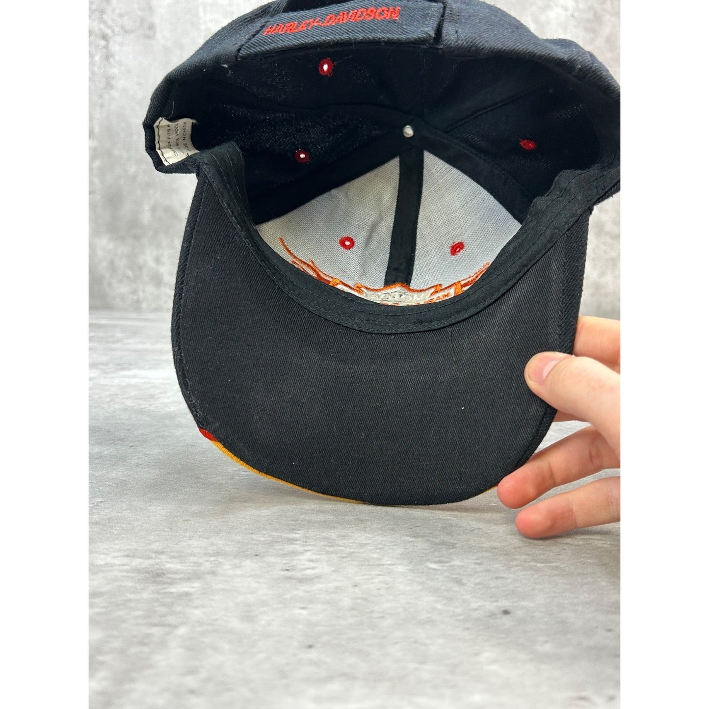 Vintage 2000s Harley Davidson Embroidered Flame Logo Strapback Hat OSFA