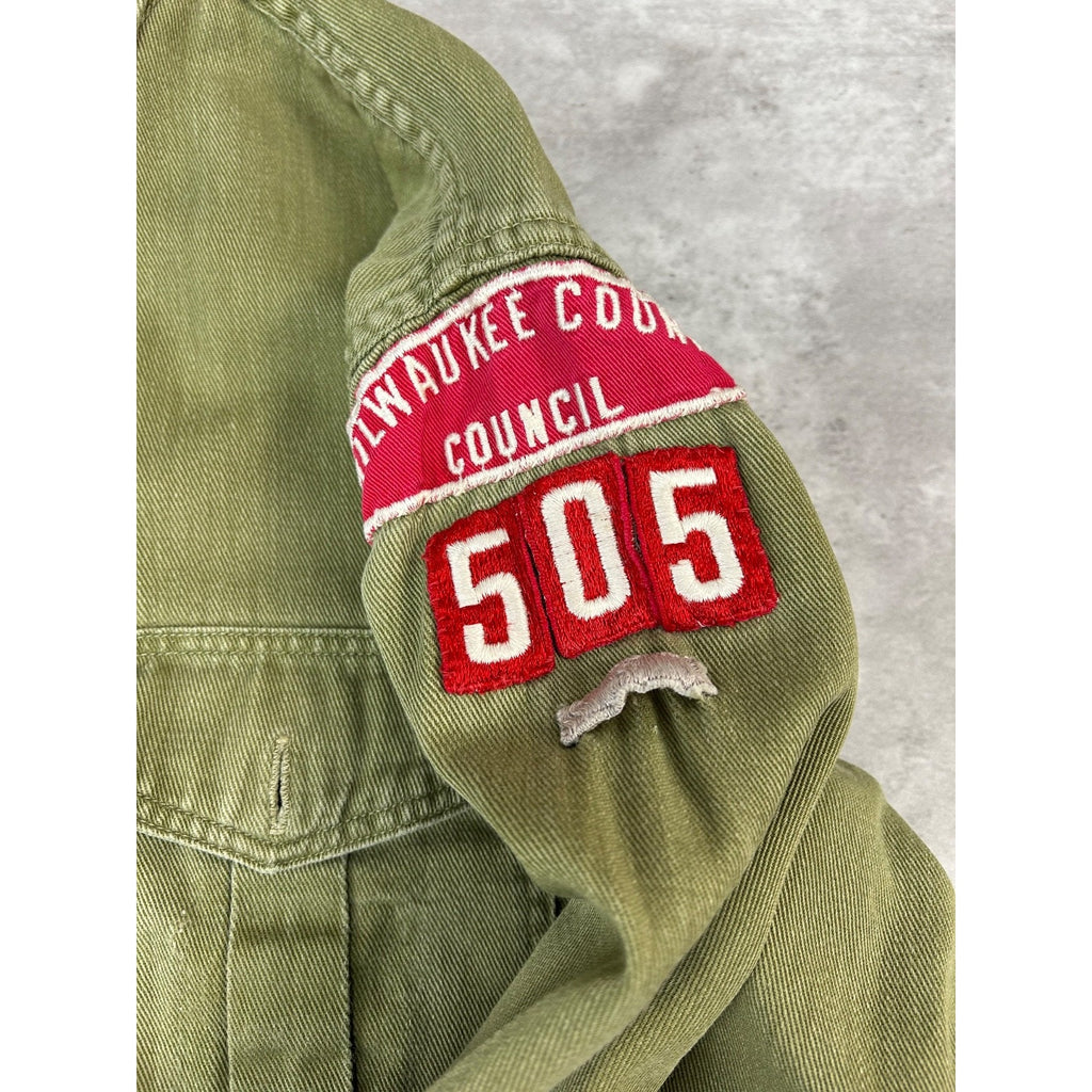 VTG 1950s Boy Scouts Of America Sanforized Patched Button Up Shirt Size Small
