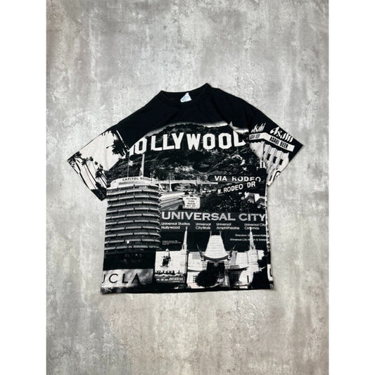 Vintage 1996 Hollywood Destination All Over Print Graphic T-Shirt Size XL